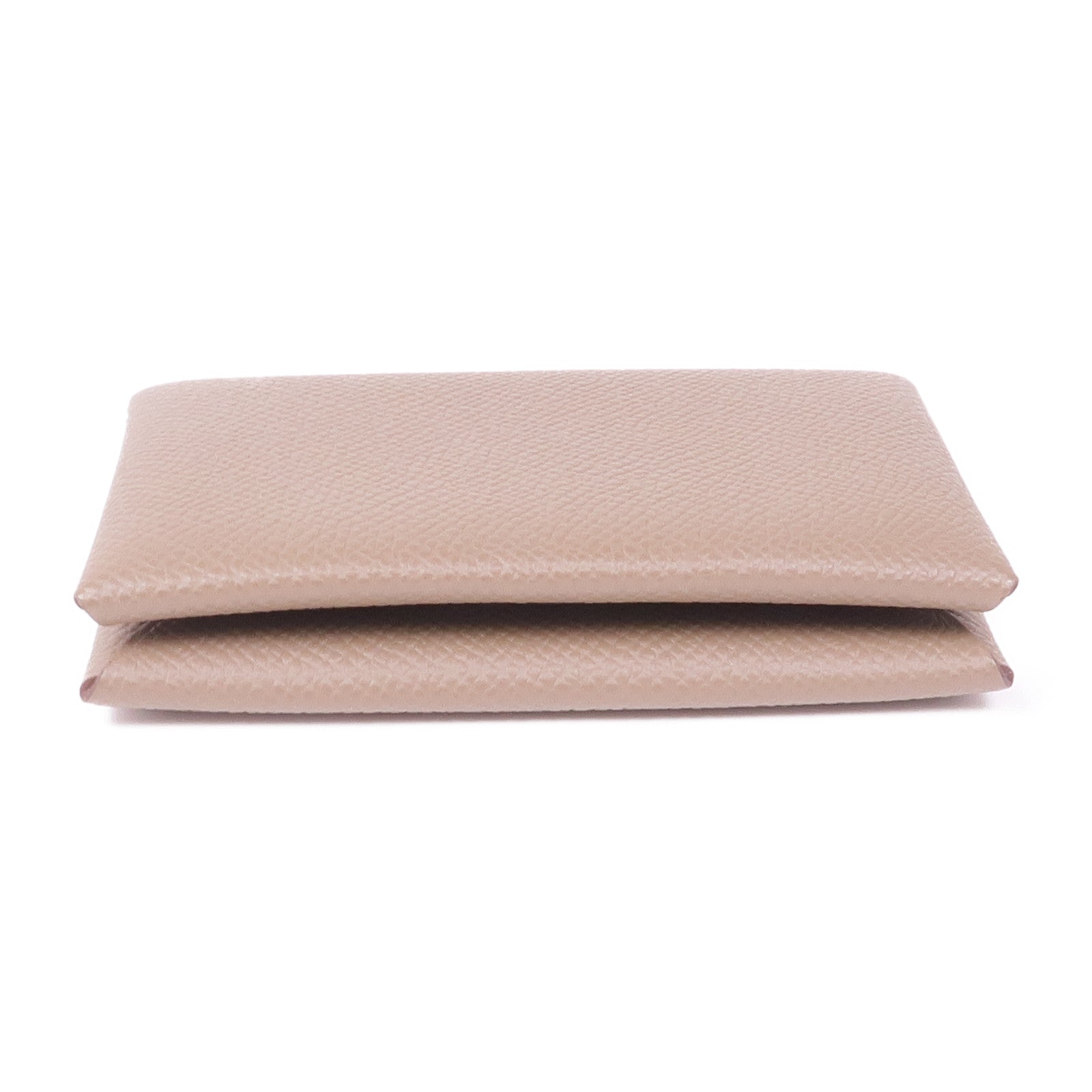 HERMES Epsom皮革Calvi Duo銀扣卡片套Etoupe