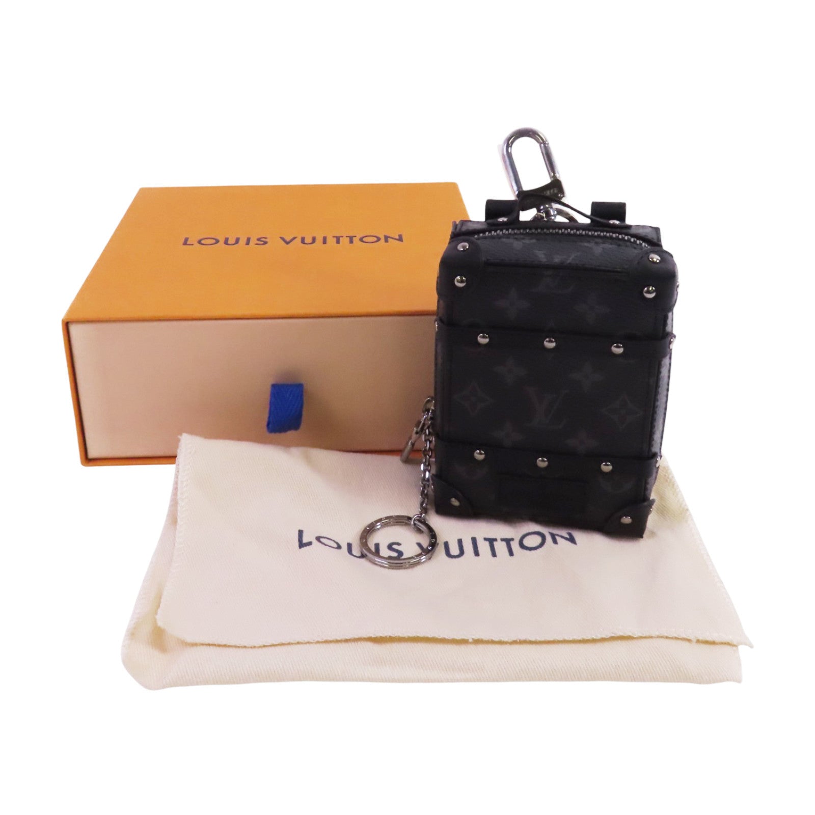 LOUIS VUITTON Monogram Eclipse Trunk Keychain銀扣吊飾鑰匙扣