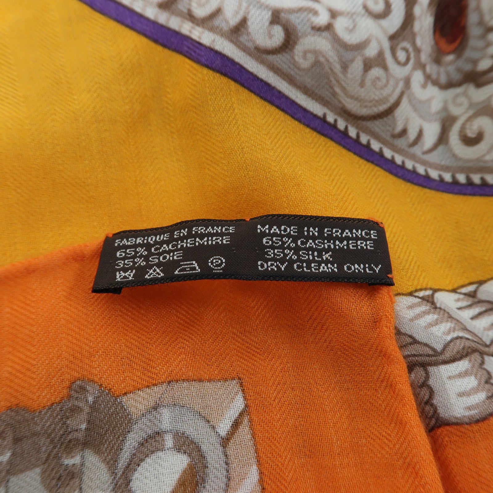 HERMES 羊絨/絲質Scarf圍巾橙色/紫色