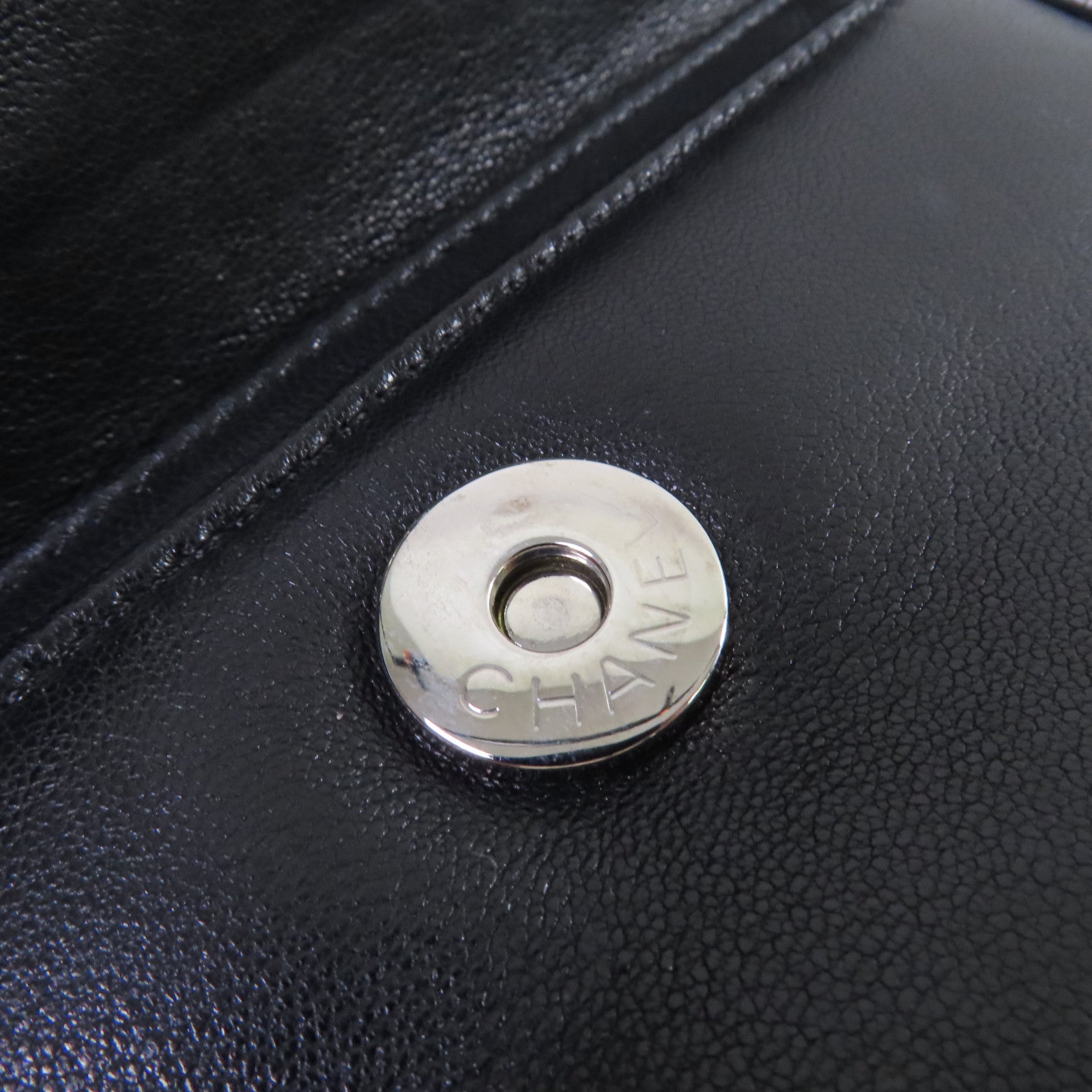 CHANEL 菱格羊皮皮革Chain Shoulder Bag銀扣鏈帶肩背袋黑色
