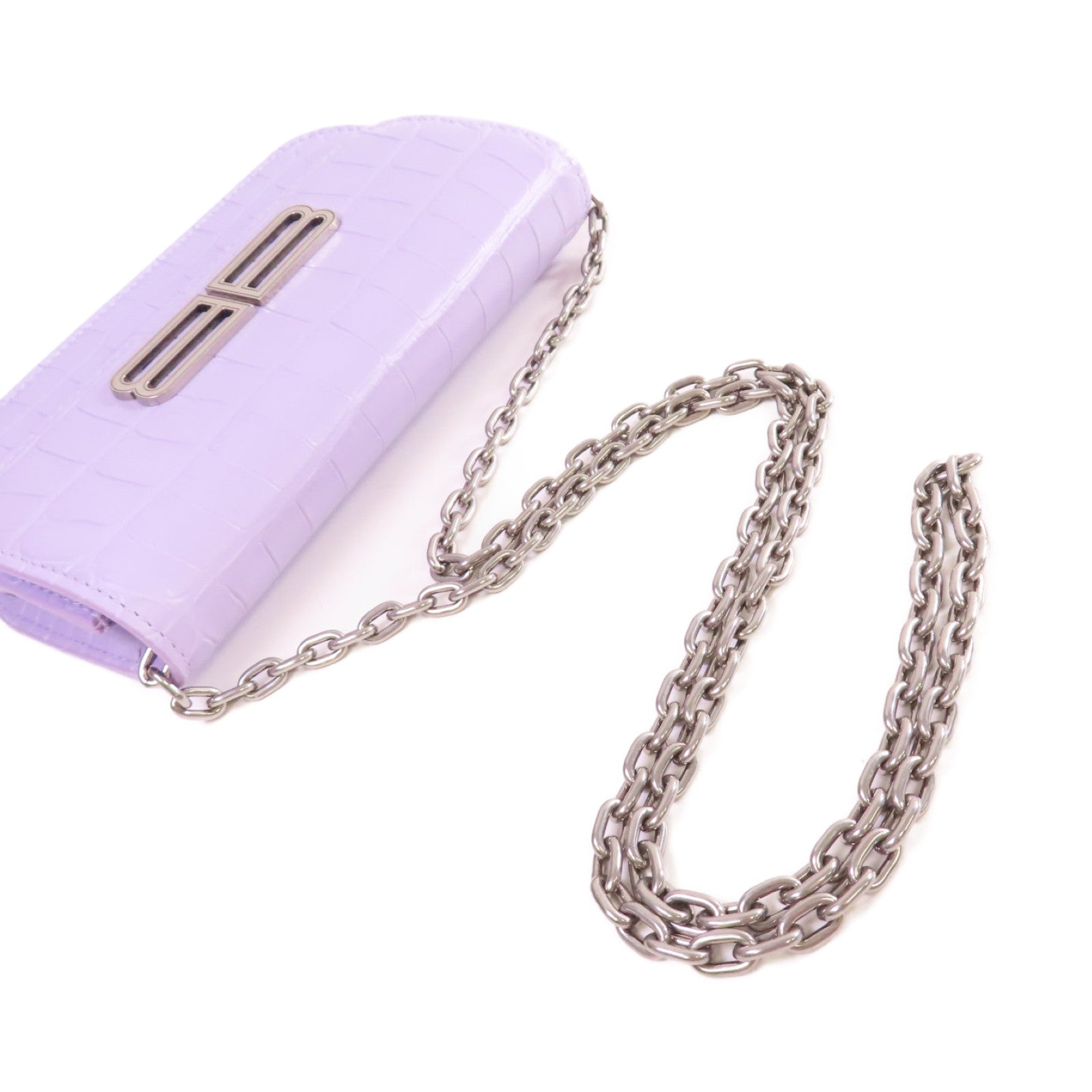 BALENCIAGA 【激減優惠】牛皮皮革WOC Wallet On Chain Shoulder Bag銀扣鏈帶肩背袋紫色
