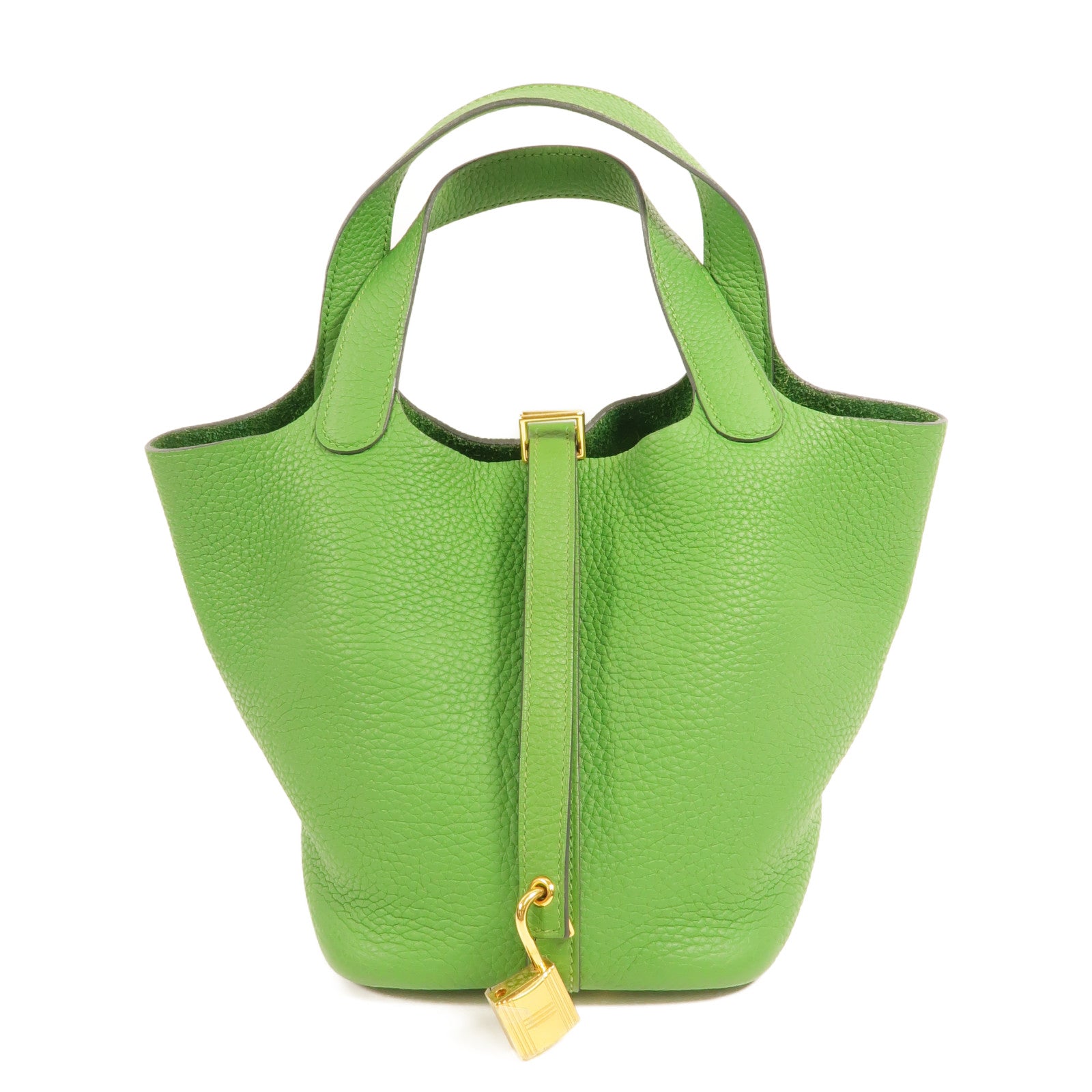 HERMES Clemence皮革Picotin PM手挽袋Vert Yucca