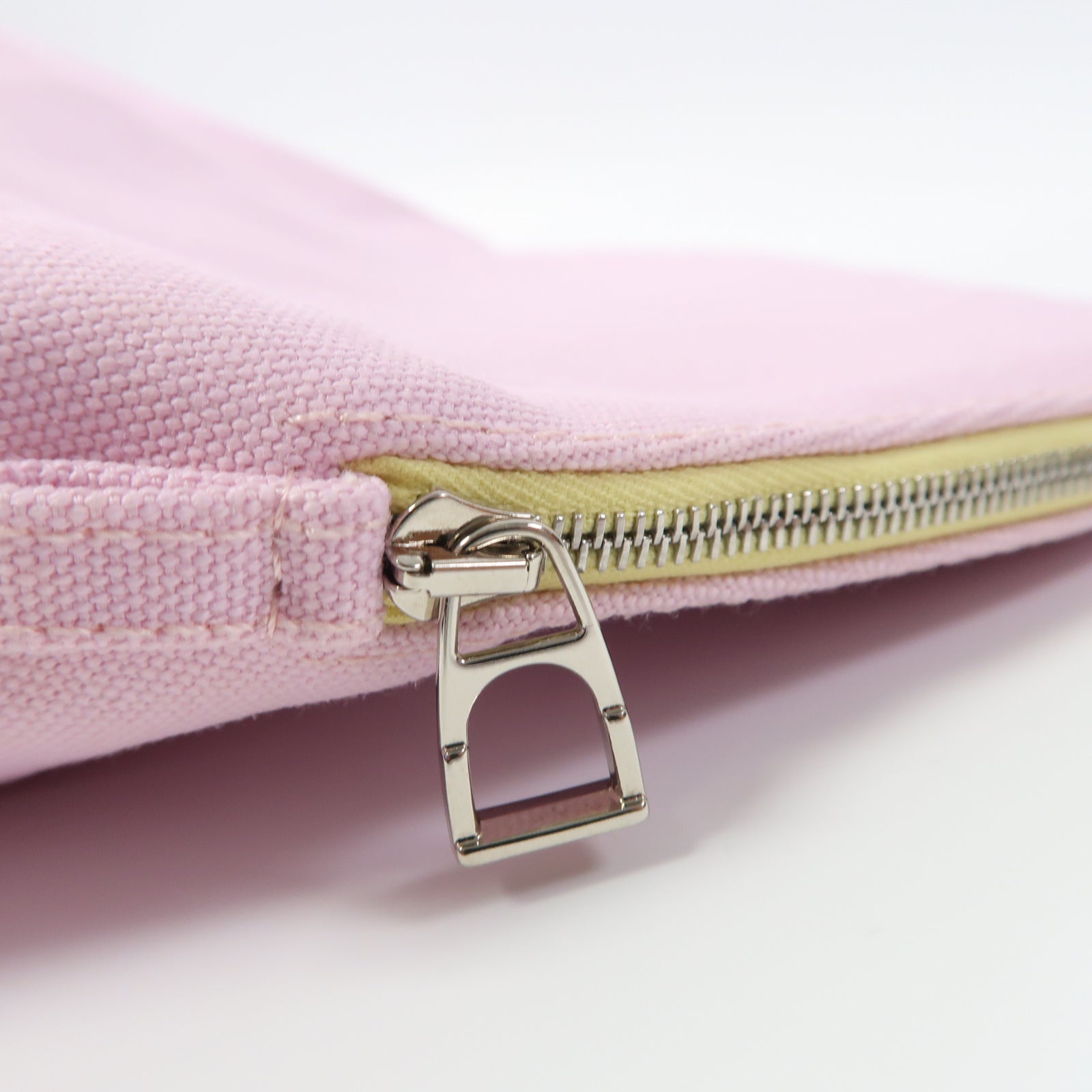 HERMES 帆布Trousse Bolide銀扣手拿包粉紅色