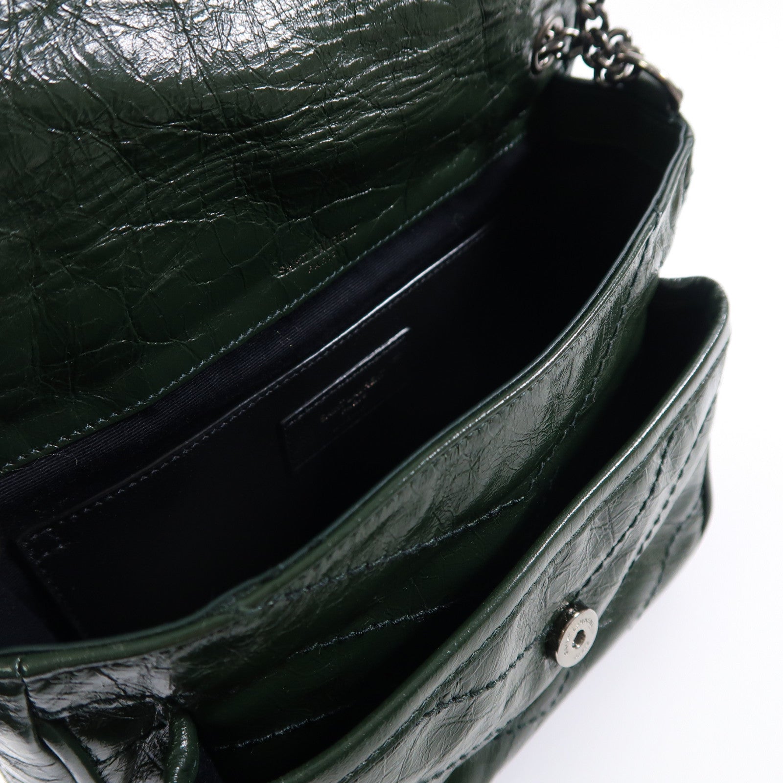 SAINT LAURENT 牛皮皮革Mini Niki Chain Shoulder Bag銀扣鏈帶肩背袋綠色