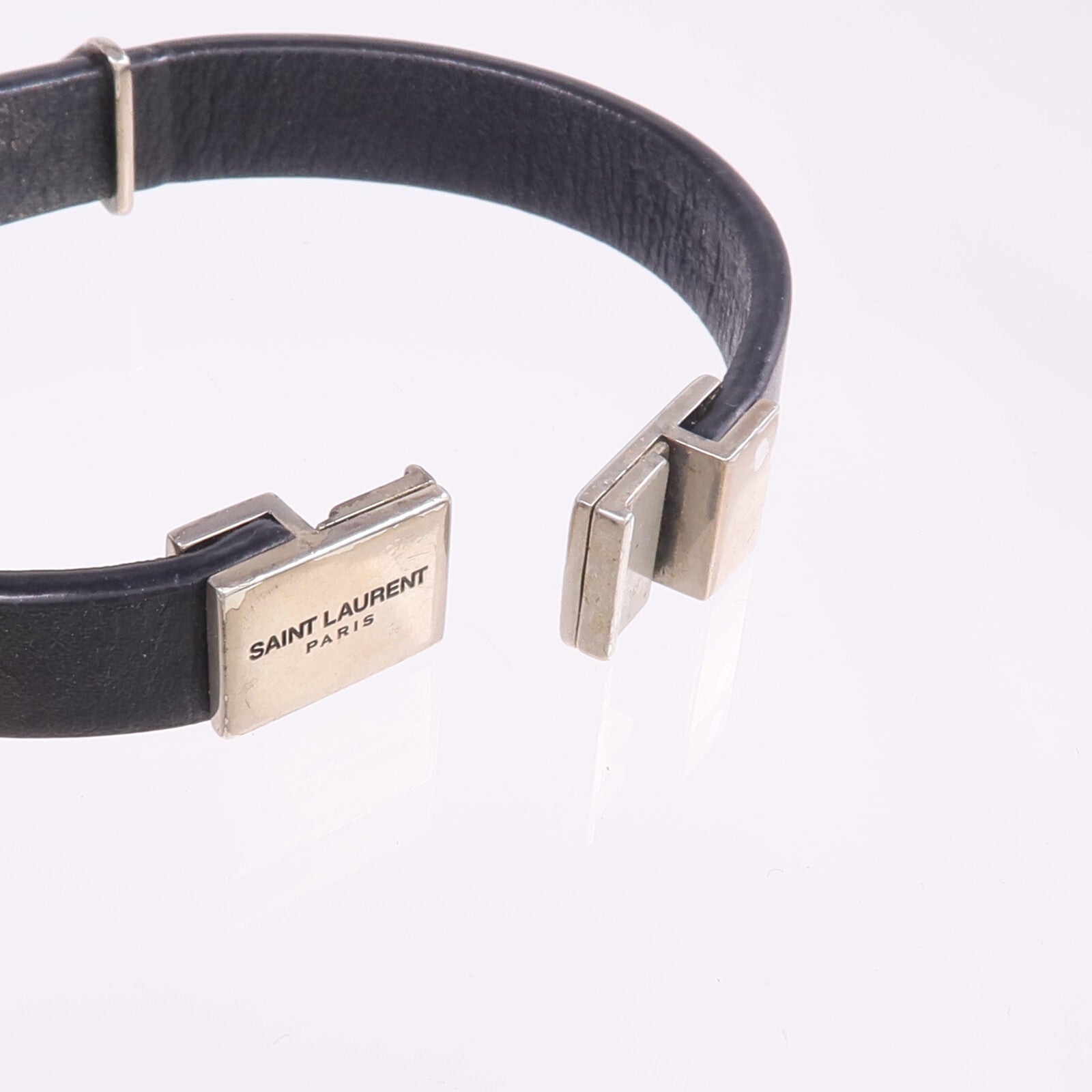 SAINT LAURENT 牛皮皮革Bracelet銀扣手帶