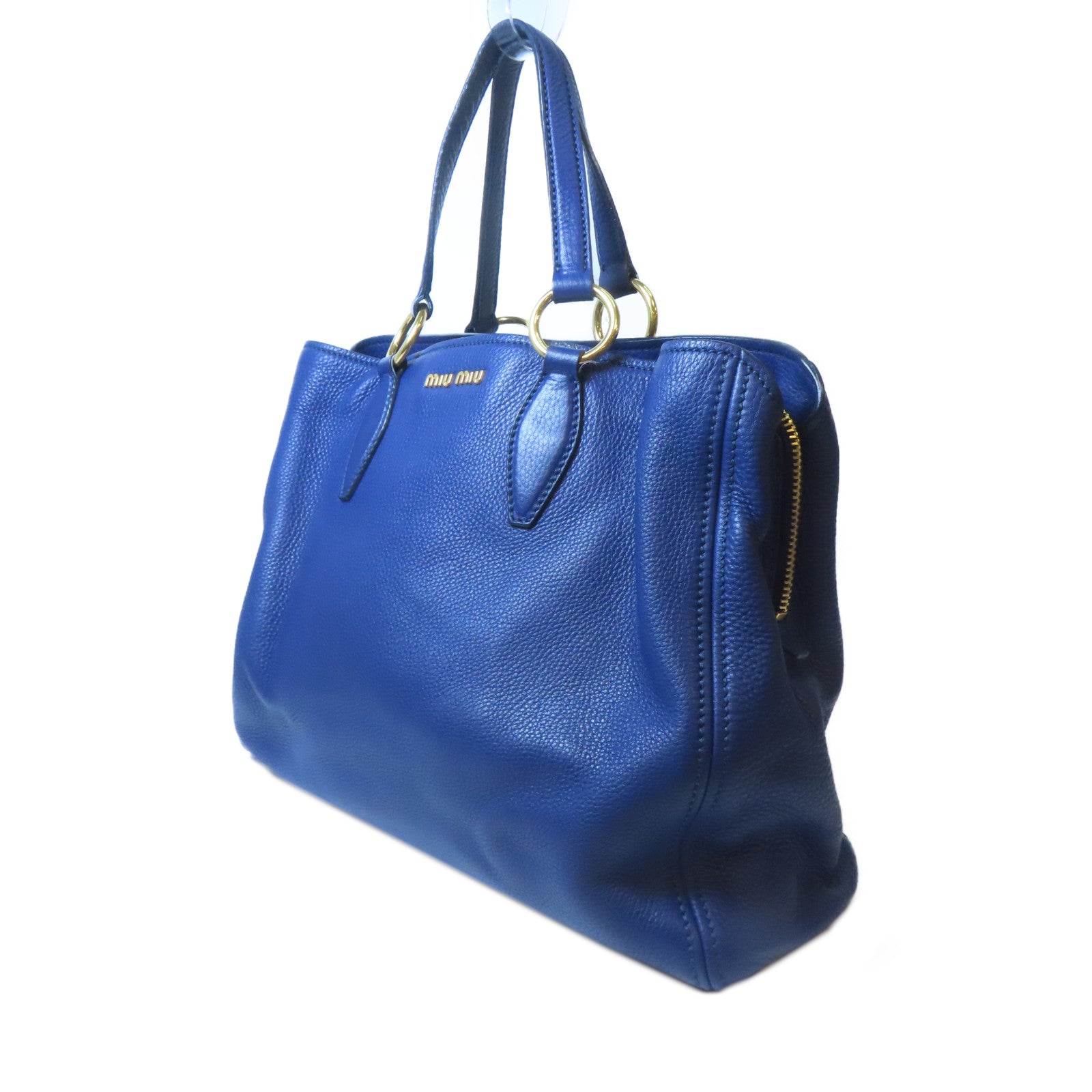 Miu Miu 【激減優惠】牛皮皮革2 Way Shoulder金扣手挽肩背兩用袋藍色