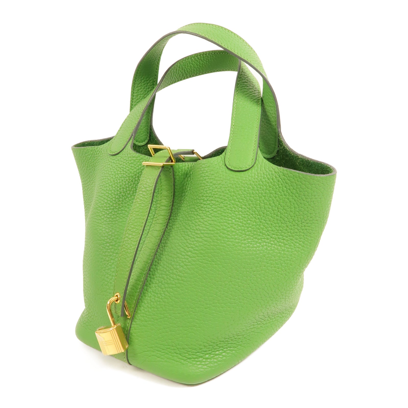 HERMES Clemence皮革Picotin PM手挽袋Vert Yucca