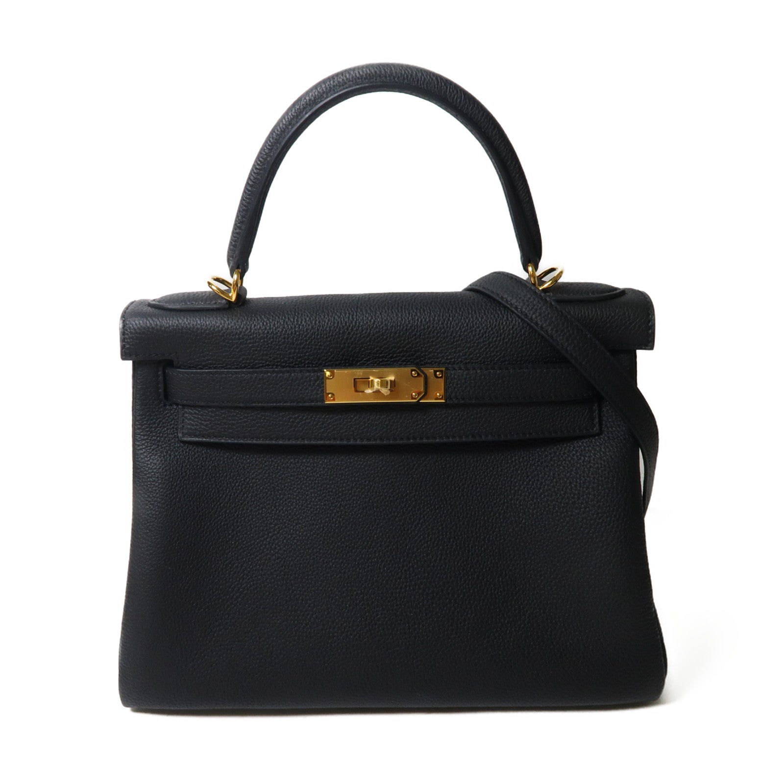 HERMES Togo皮革Kelly 28金扣手挽肩背兩用袋黑色