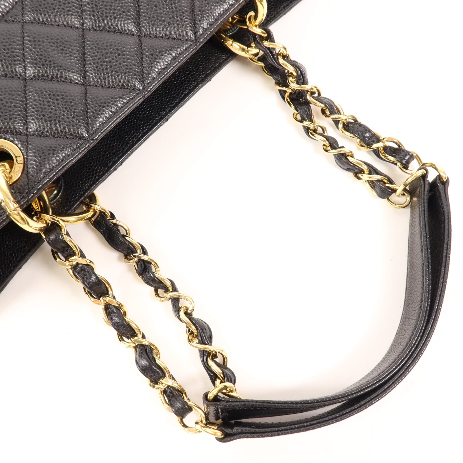 CHANEL 牛皮皮革GST Grand Shopping Tote Bag金扣鏈帶肩背袋