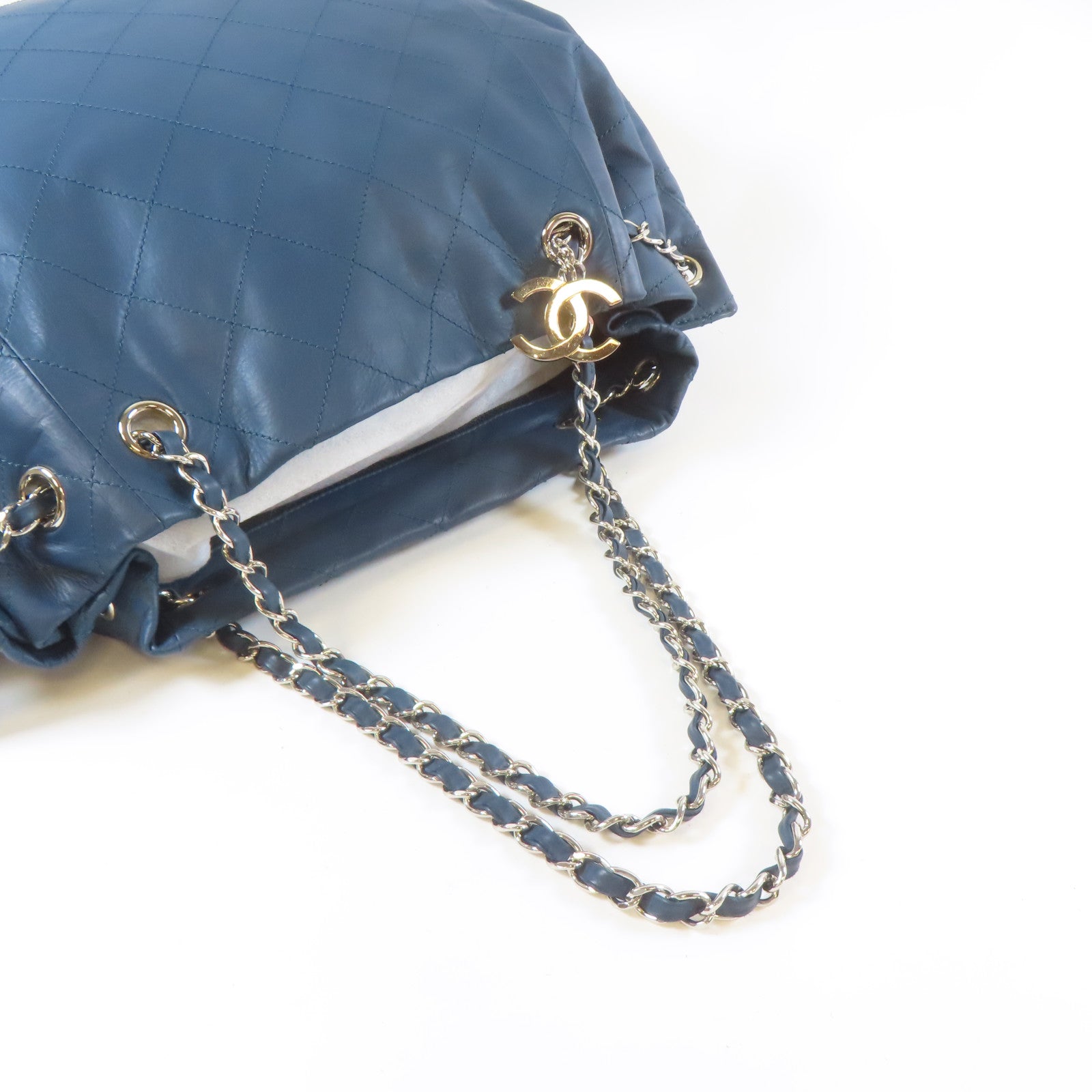 CHANEL 【激減優惠】菱格牛皮皮革Shoulder Bag銀扣鏈帶肩背袋藍色