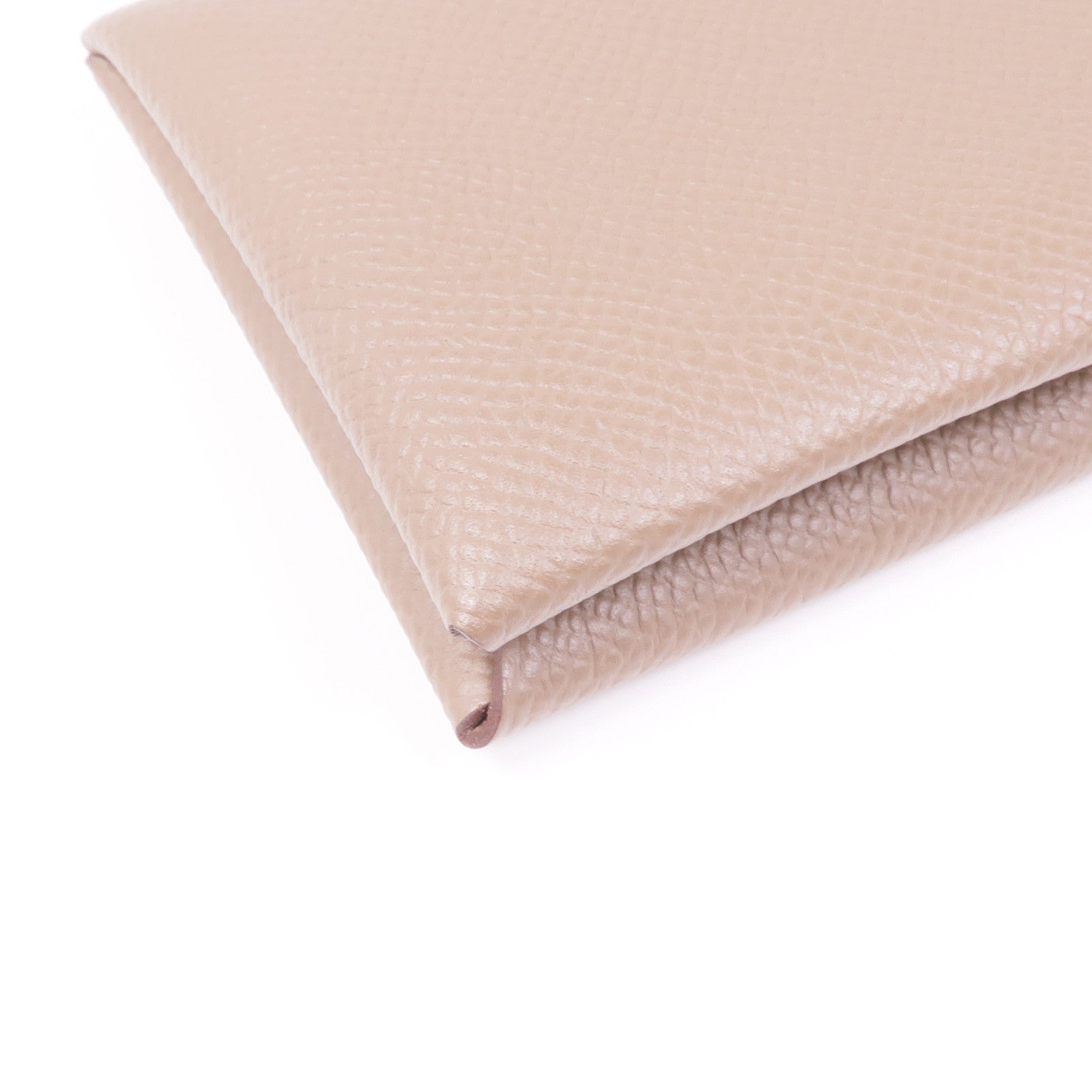 HERMES Epsom皮革Calvi Duo銀扣卡片套Etoupe