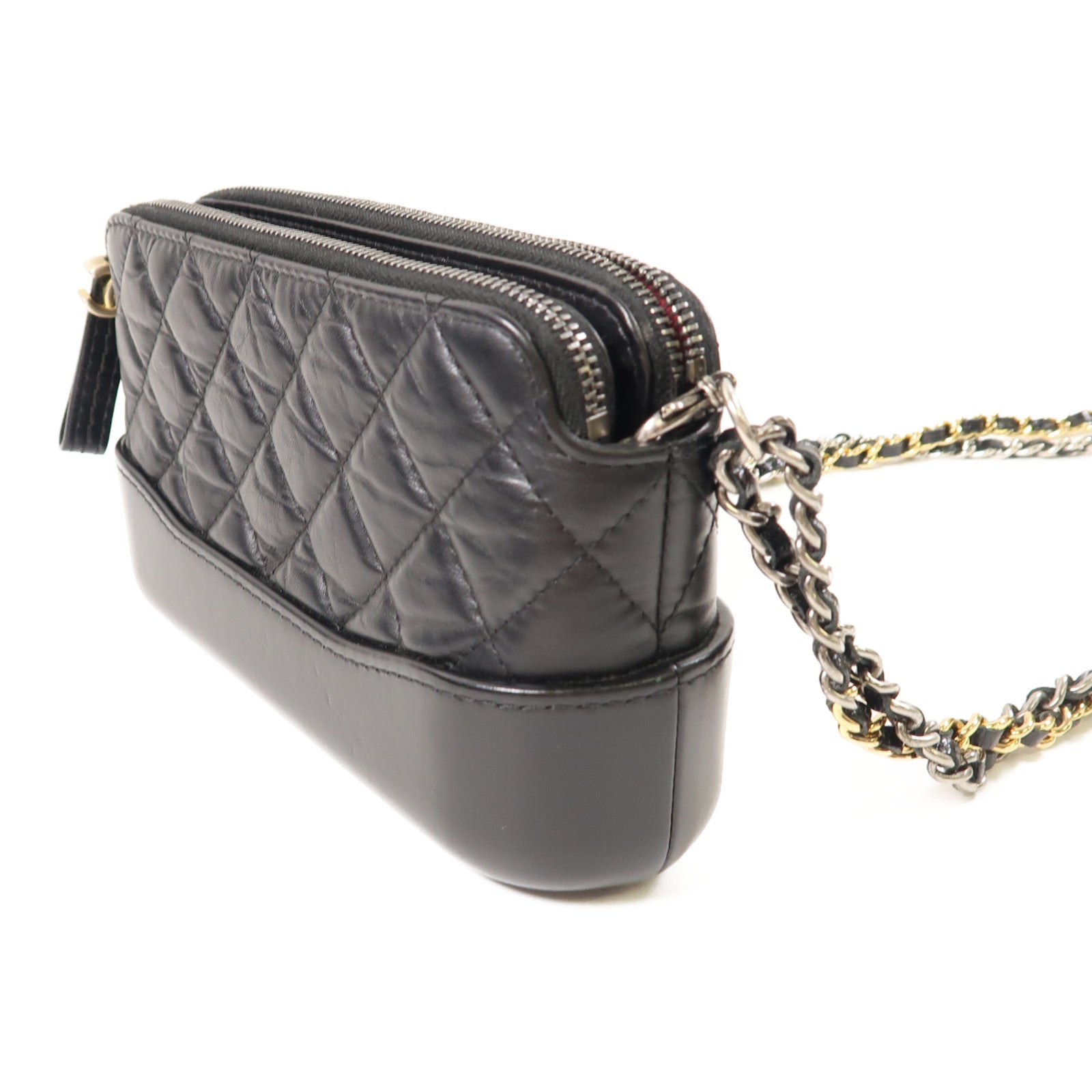 CHANEL CC GHW Gabrielle WOC Wallet On Chain Shoulder Bag Calfskin Leather Black