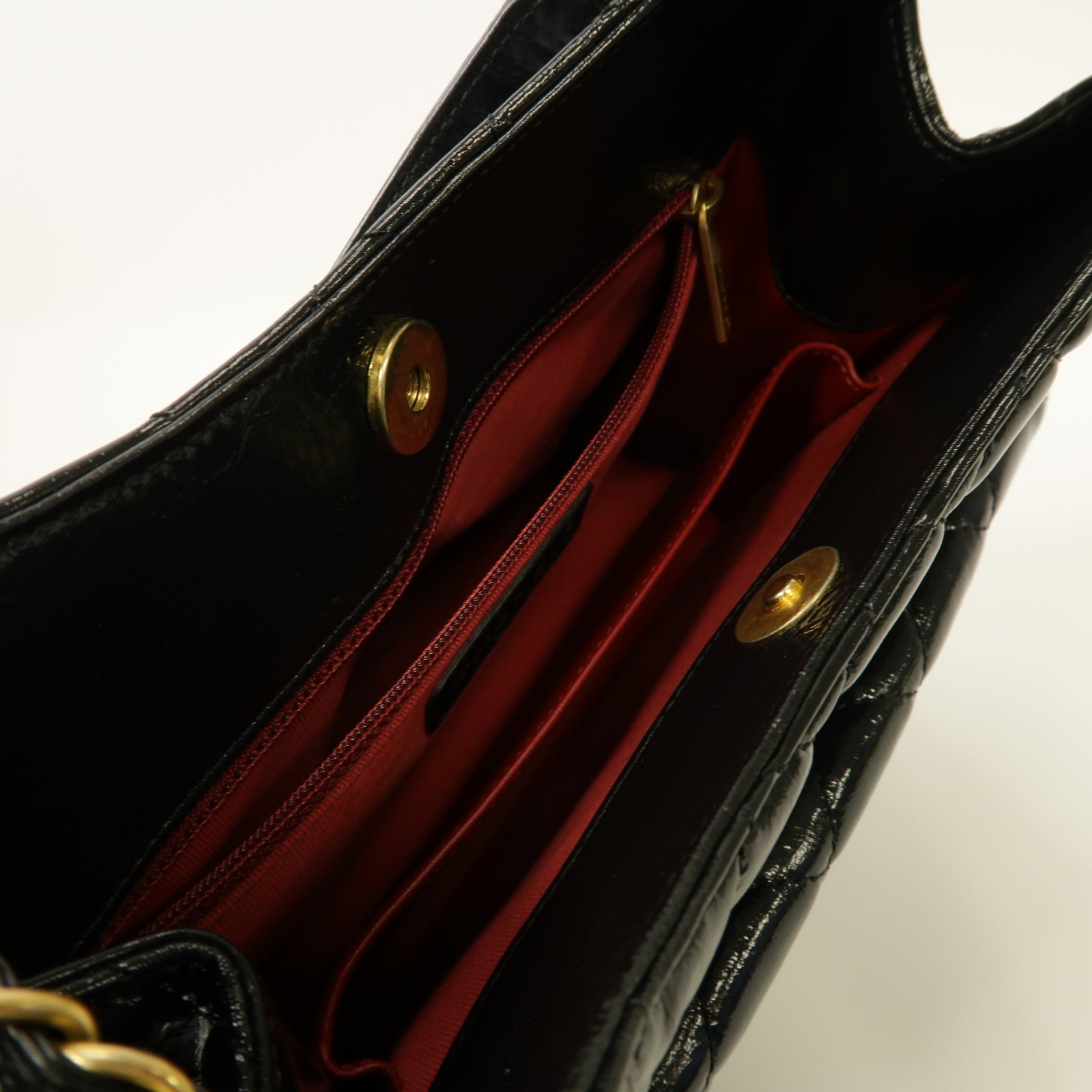 CHANEL 菱格漆皮皮革Chain Shoulder Bag金扣鏈帶肩背袋黒色