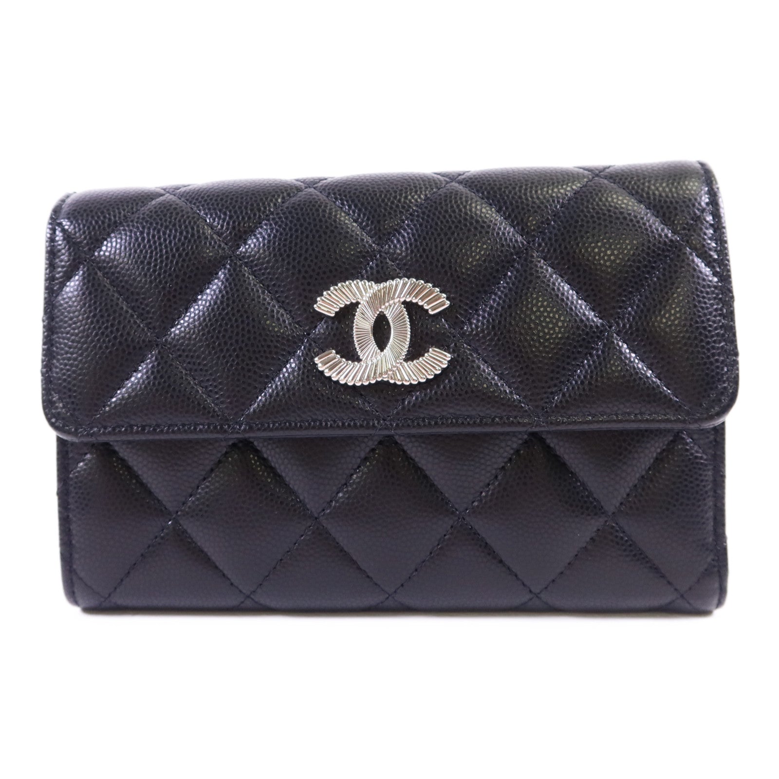 CHANEL 牛皮皮革Trifold Wallet銀扣錢包