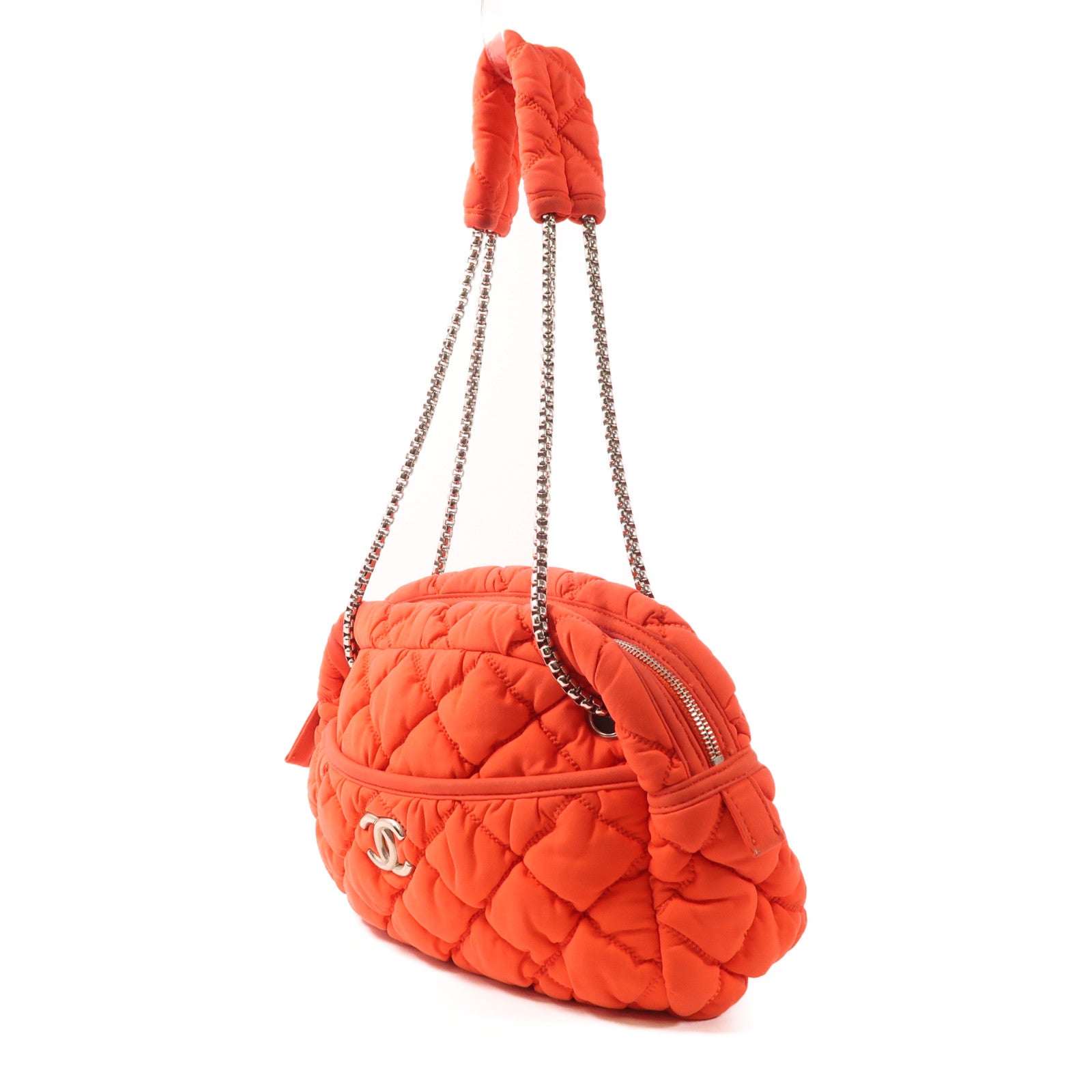 CHANEL 帆布Chain Shoulder銀扣鏈帶肩背袋