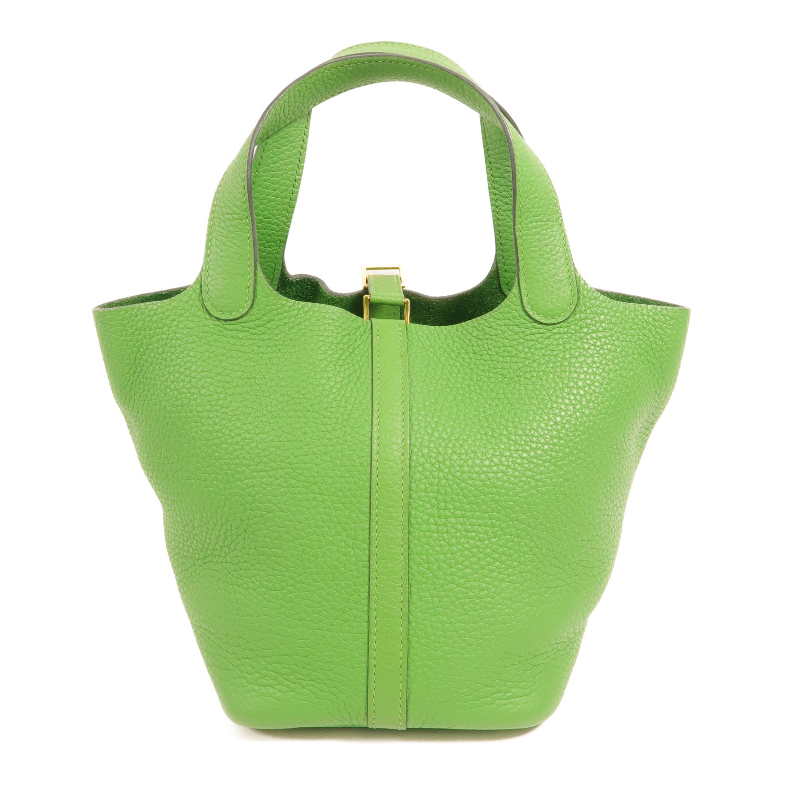 HERMES Clemence皮革Picotin PM手挽袋Vert Yucca
