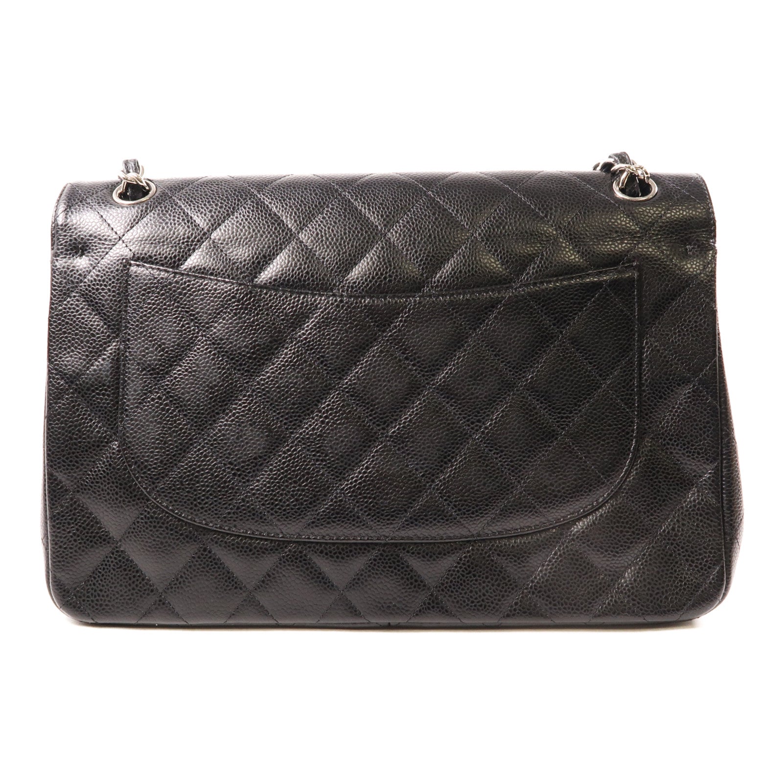 CHANEL 牛皮皮革Large Classic銀扣鏈帶肩背袋黑色