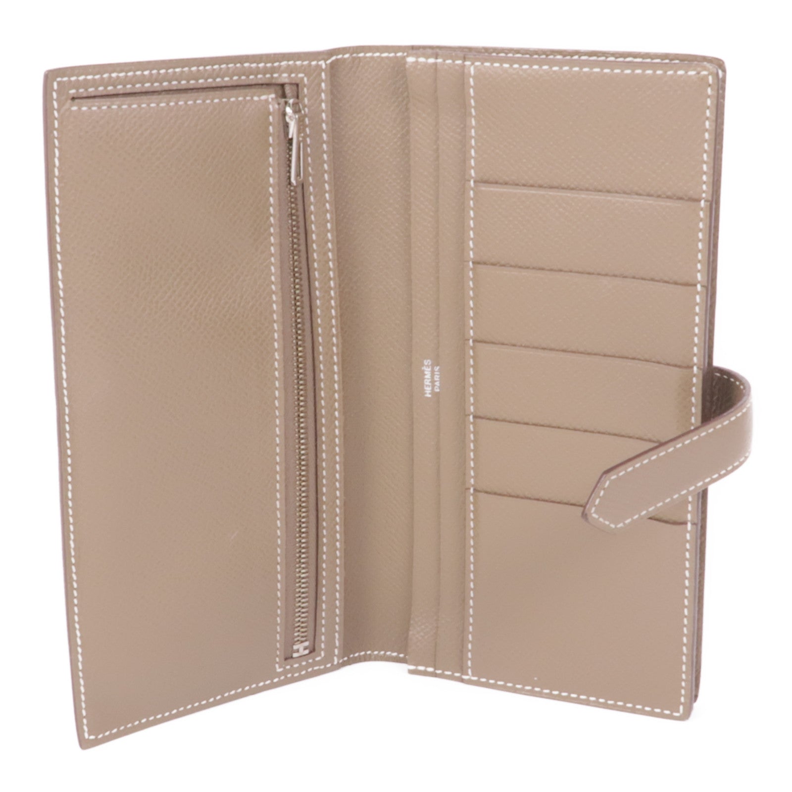 HERMES Epsom皮革Bearn Long Wallet銀扣長錢包Etoupe