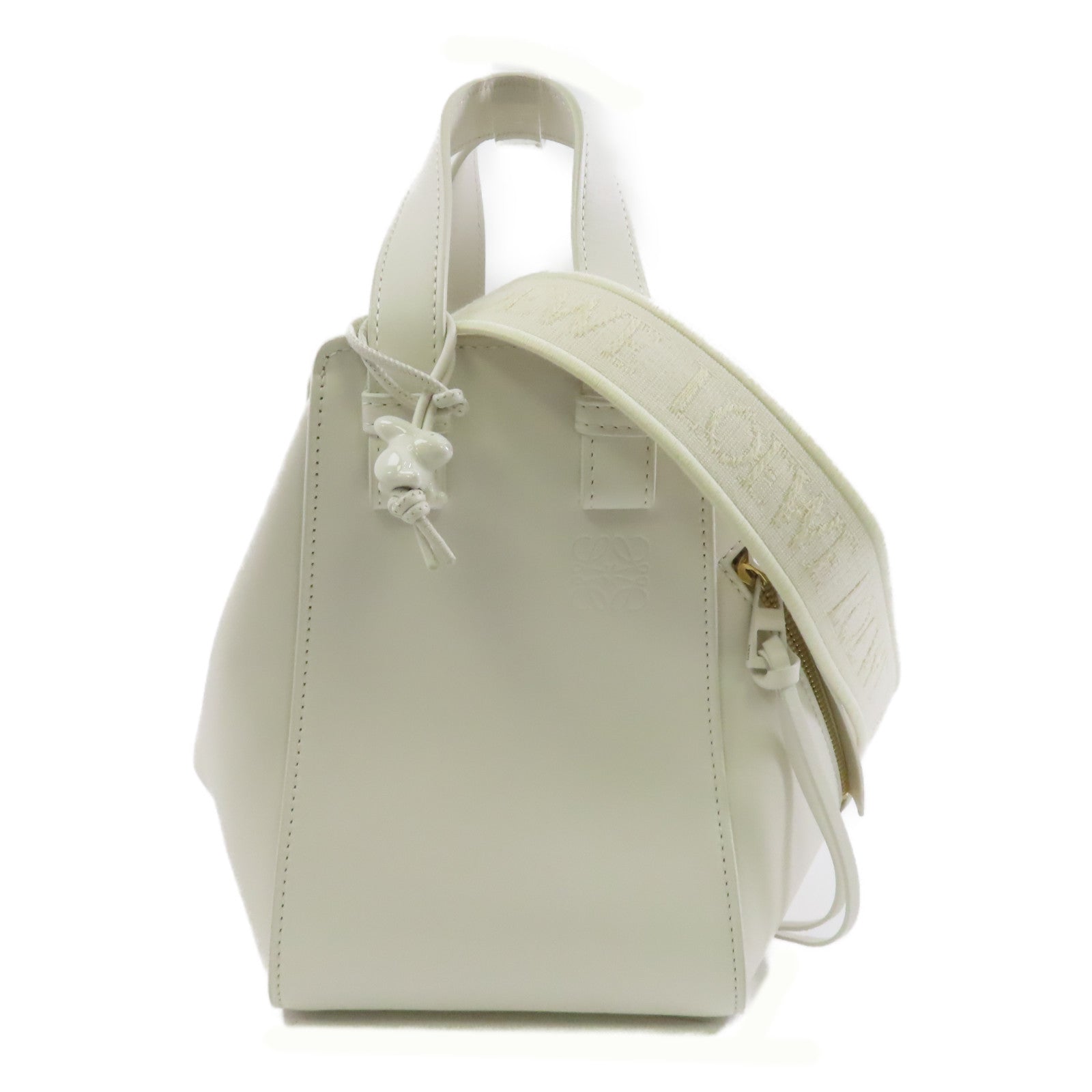 LOEWE 牛皮皮革Compact Hammock銀扣手挽肩背兩用袋白色