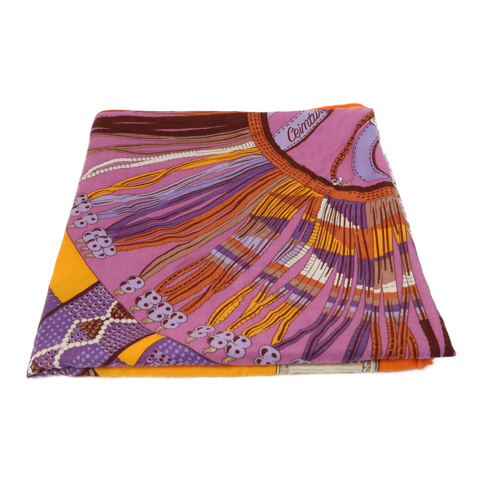 HERMES 羊絨/絲質Scarf圍巾橙色/紫色