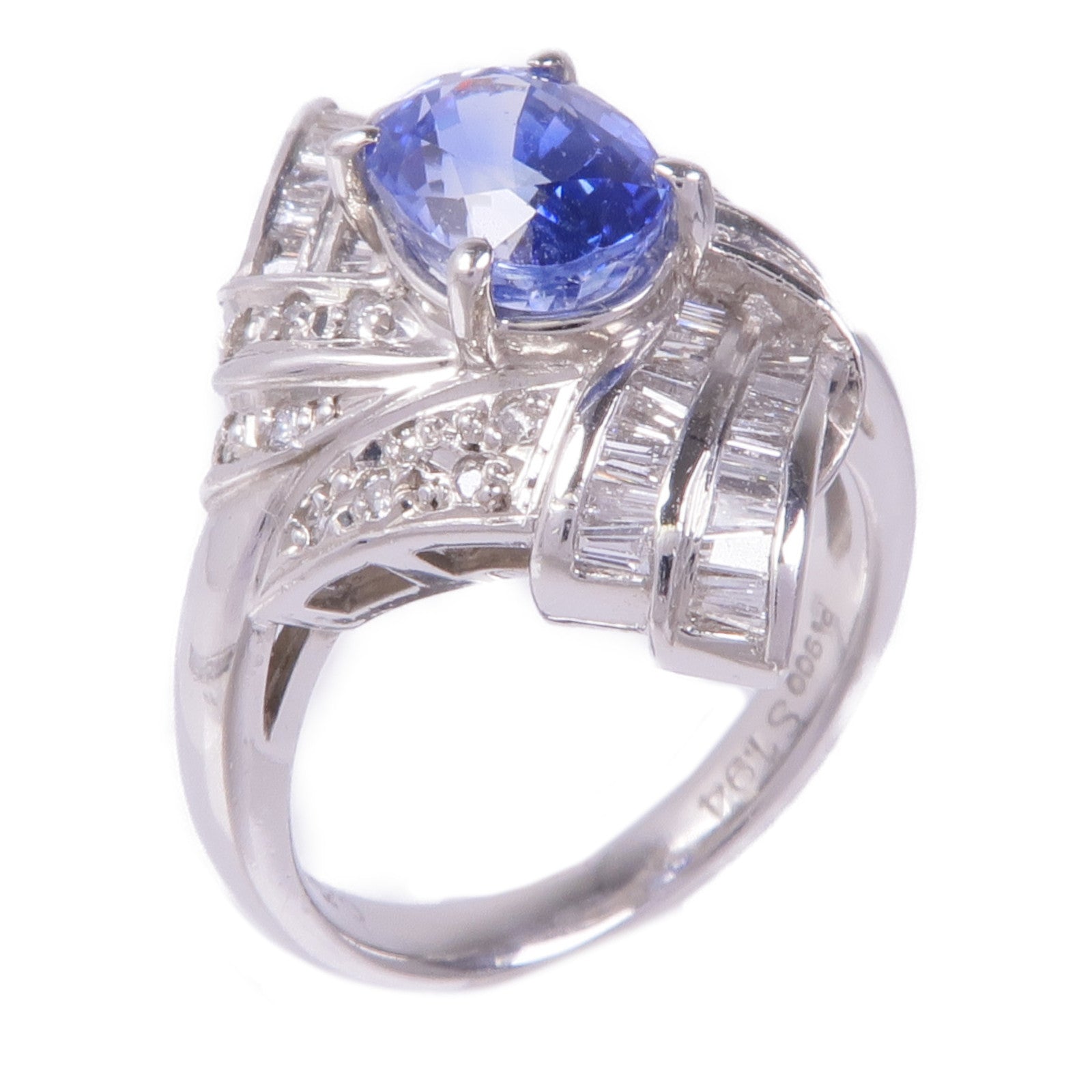 JEWELRY 【激減優惠】PT900鉑金Sapphire Diamond Ring藍寶石/鑽石戒指US#5.75