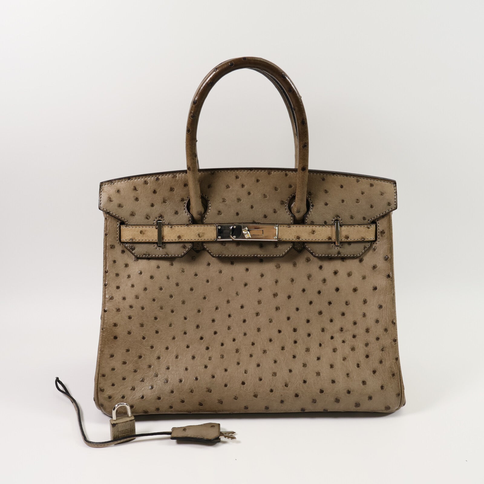 HERMES 鴕鳥皮革Birkin 30手挽袋Gris Taurterelle
