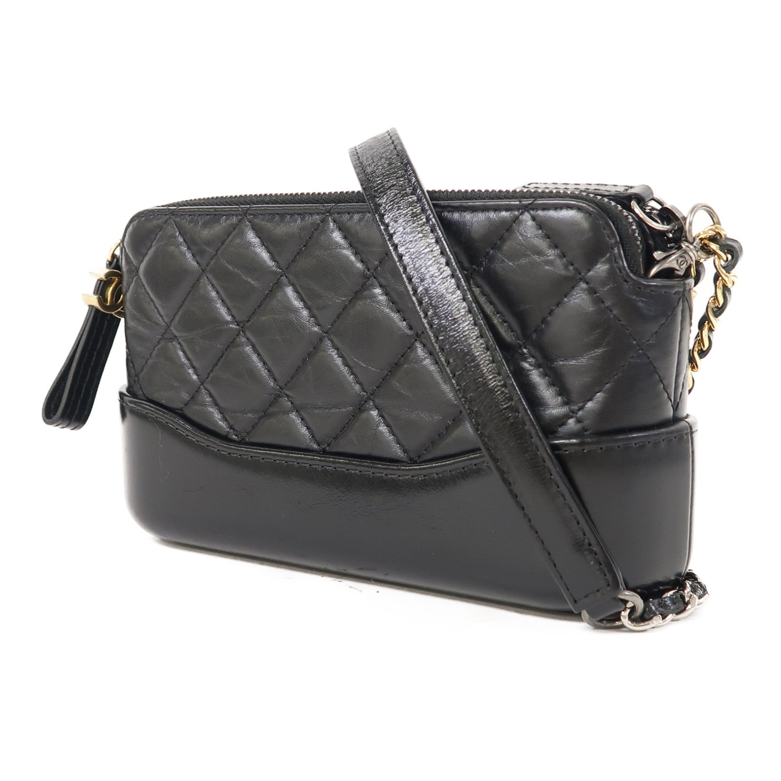 CHANEL 【激減優惠】菱格牛皮皮革Gabrielle Wallet On Chain鏈帶肩背袋黑色