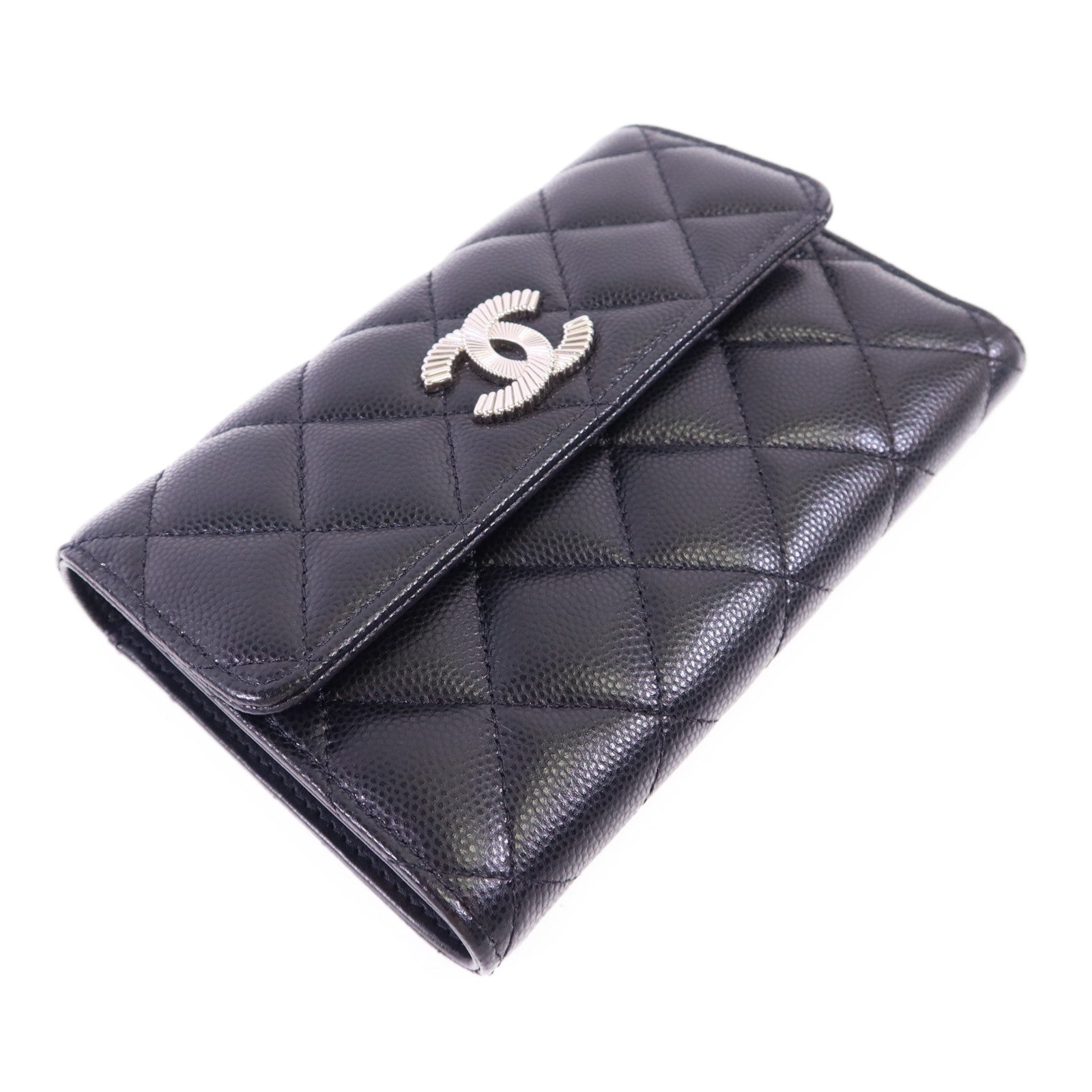 CHANEL 牛皮皮革Trifold Wallet銀扣錢包