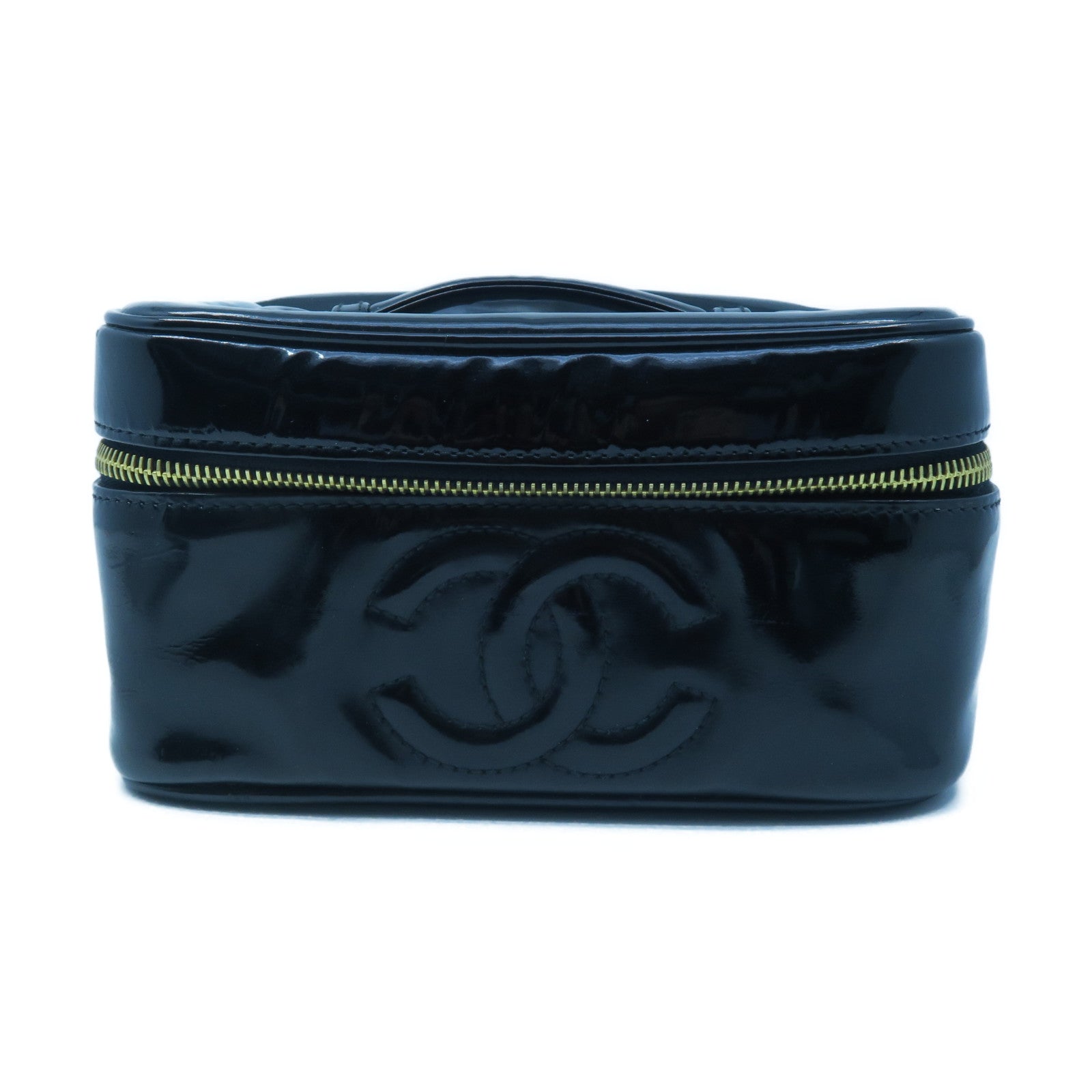 CHANEL 【清倉大減價】漆皮皮革Handbag金扣手挽袋黑色