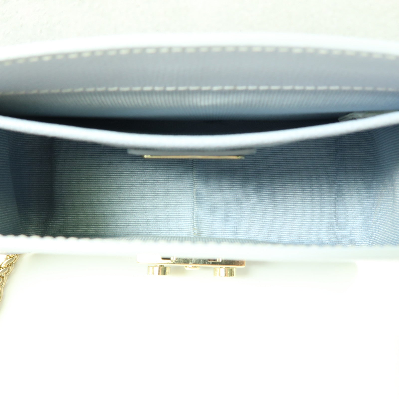 Furla 牛皮皮革Chain Shoulder金扣鏈帶肩背袋淺藍色