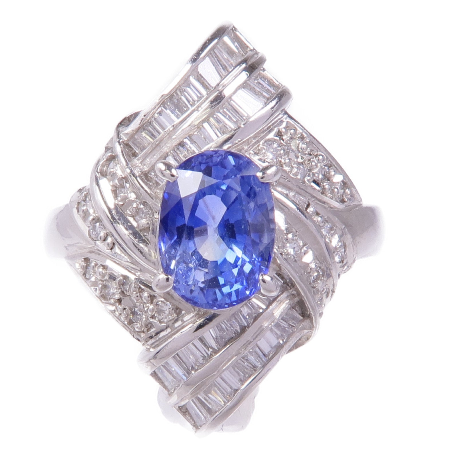 JEWELRY 【激減優惠】PT900鉑金Sapphire Diamond Ring藍寶石/鑽石戒指US#5.75
