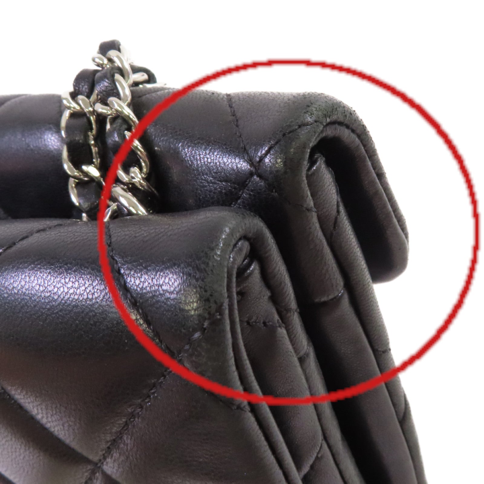 CHANEL 菱格羊皮皮革Chain Shoulder Bag銀扣鏈帶肩背袋黑色