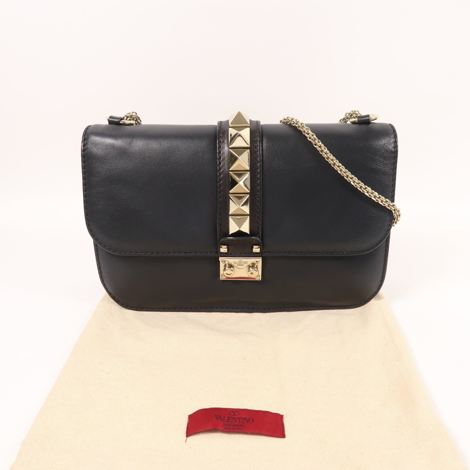 Valentino 牛皮皮革Chain Shoulder金扣鏈帶肩背袋