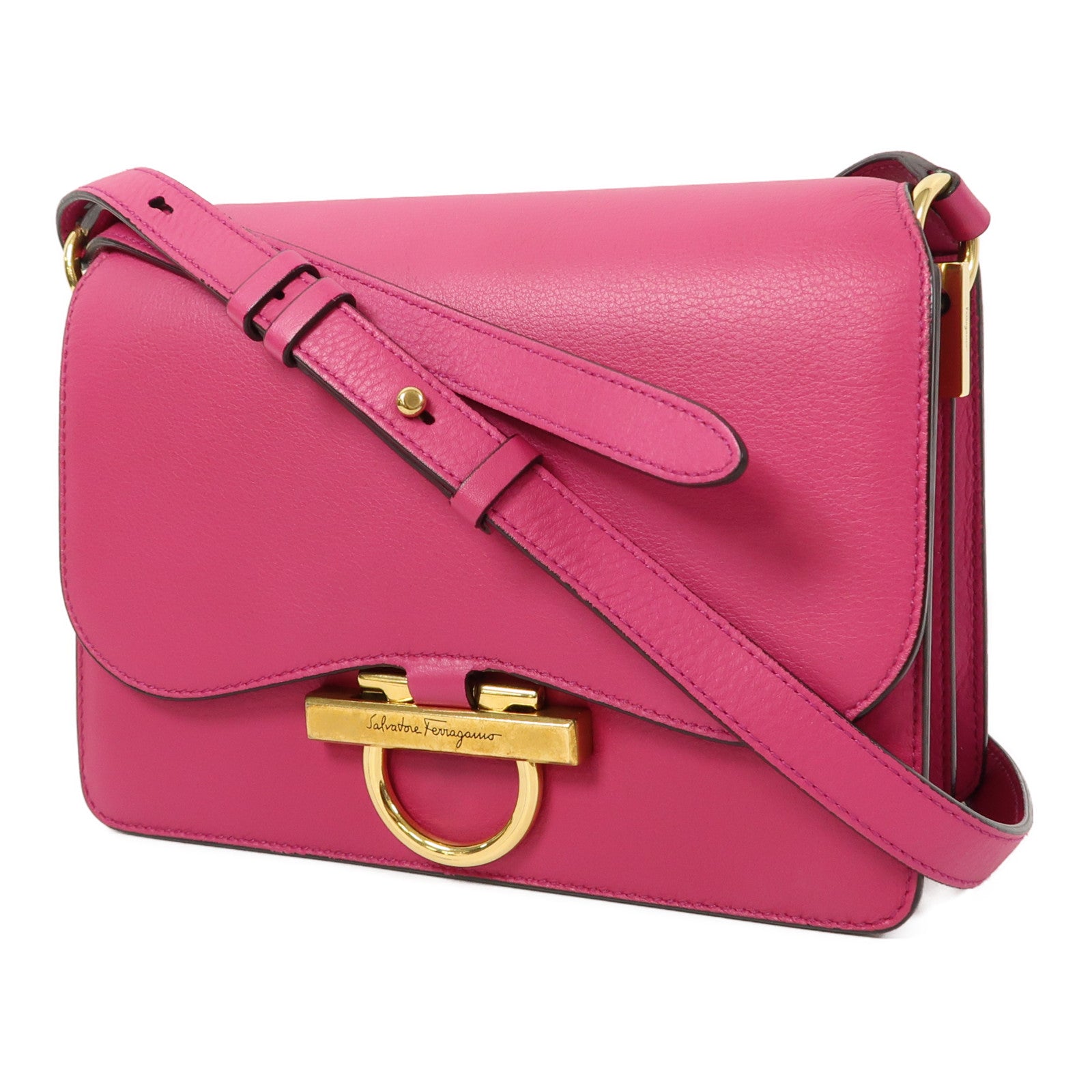 Salvatore Ferragamo 牛皮皮革Shoulder Bag金扣肩背袋粉紅色