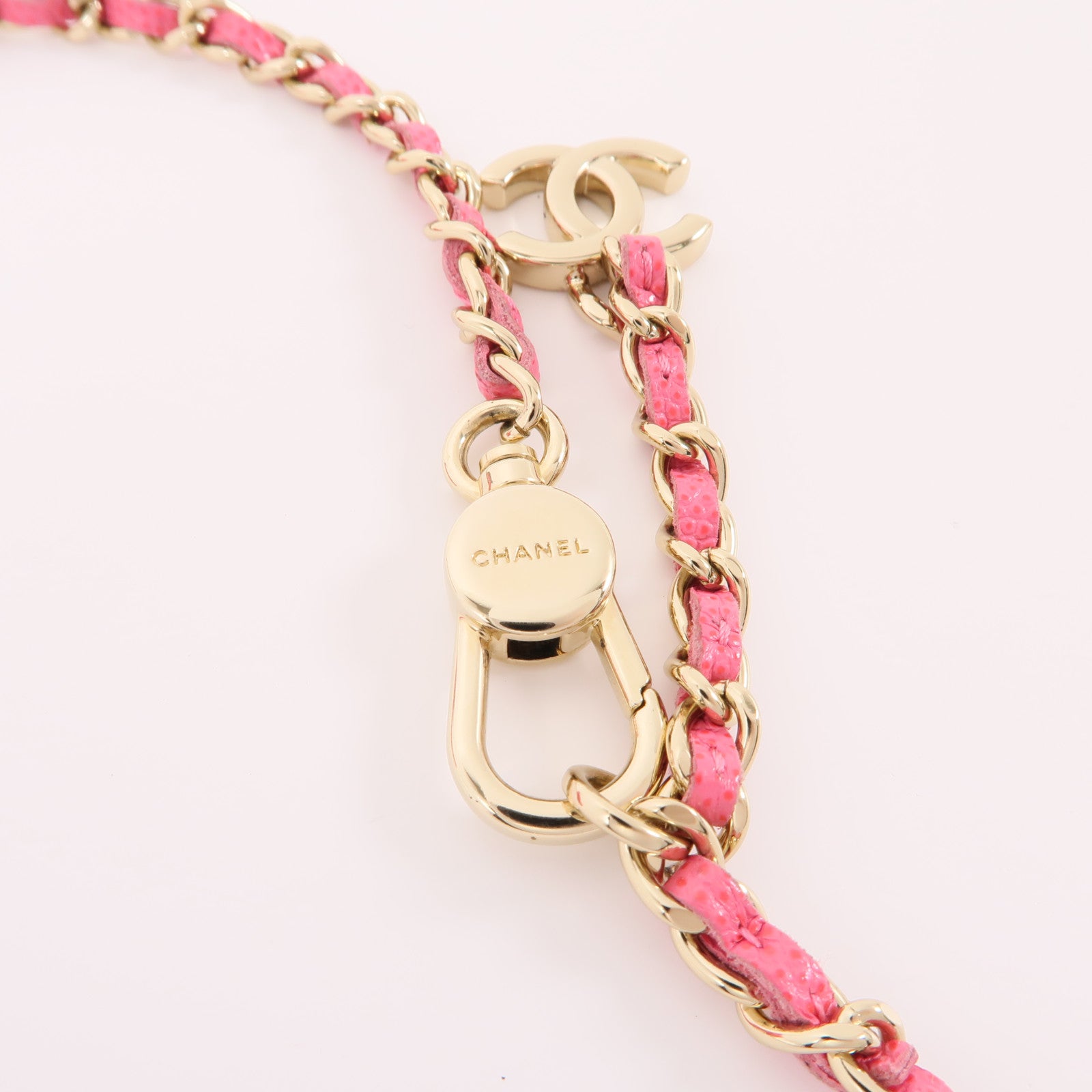 CHANEL 牛皮皮革Chain Waist Bag金扣腰包粉紅色