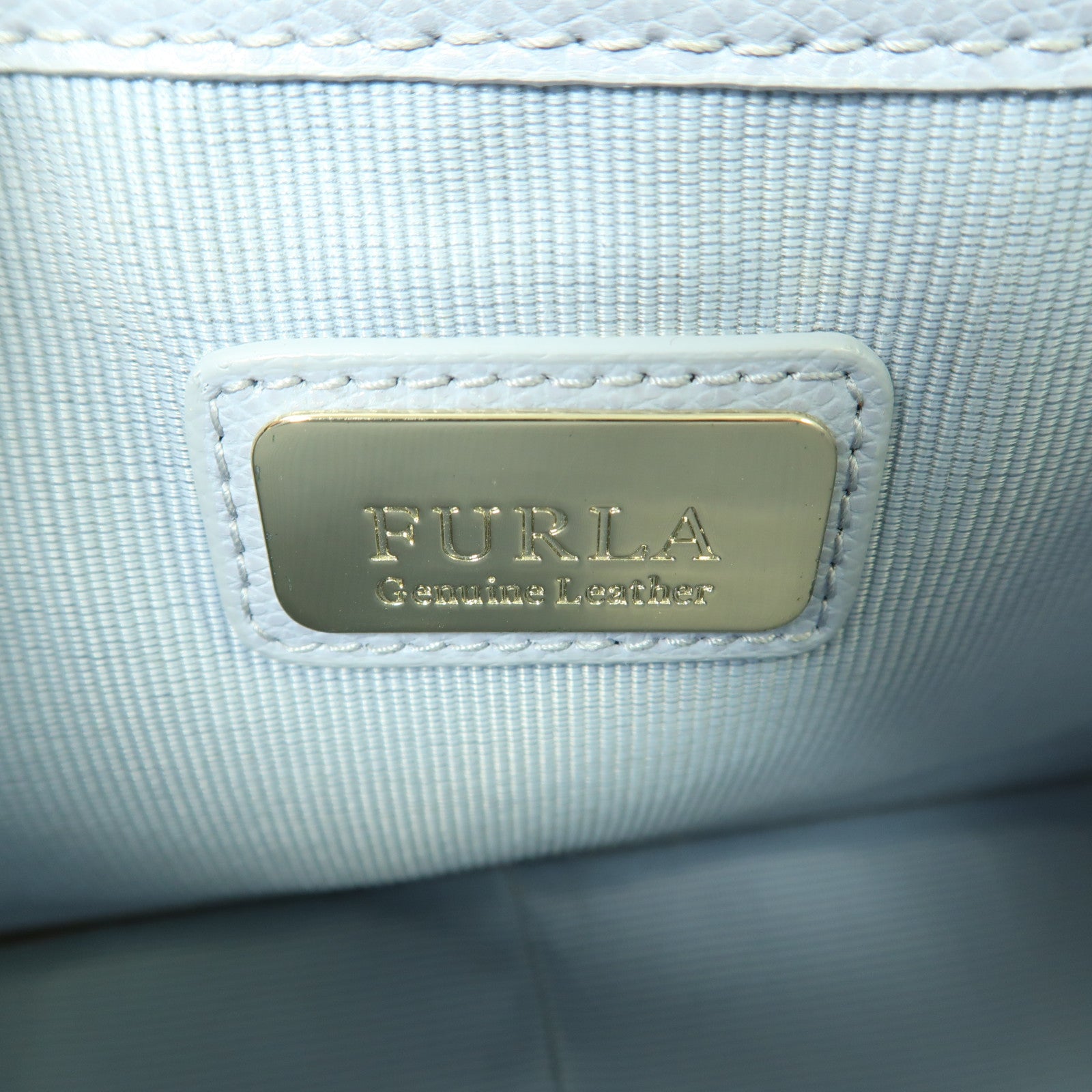 Furla 牛皮皮革Chain Shoulder金扣鏈帶肩背袋淺藍色