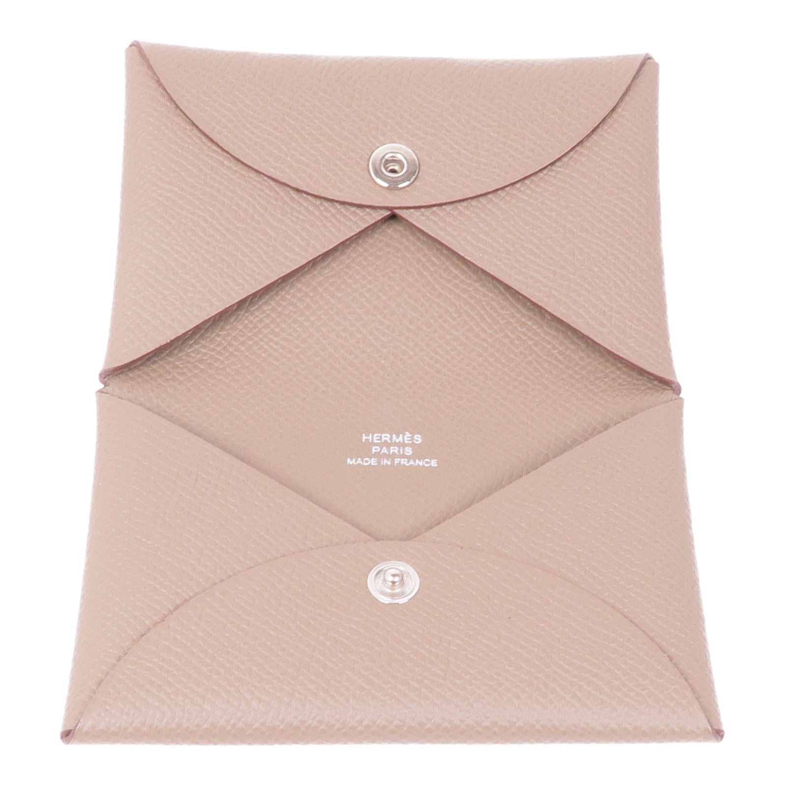 HERMES Epsom皮革Calvi Duo銀扣卡片套Etoupe