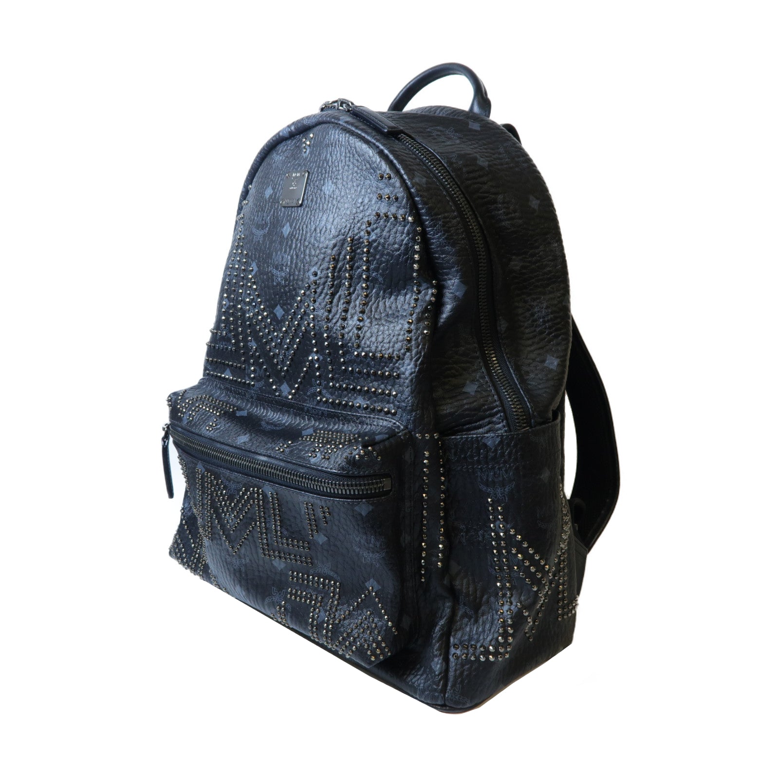 MCM 塗層帆布Backpack銀扣背包黑色