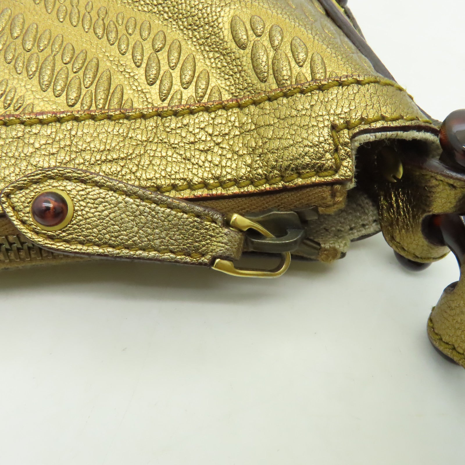 GUCCI **【清倉大減價】皮革/帆布Shoulder Bag金扣肩背袋金色