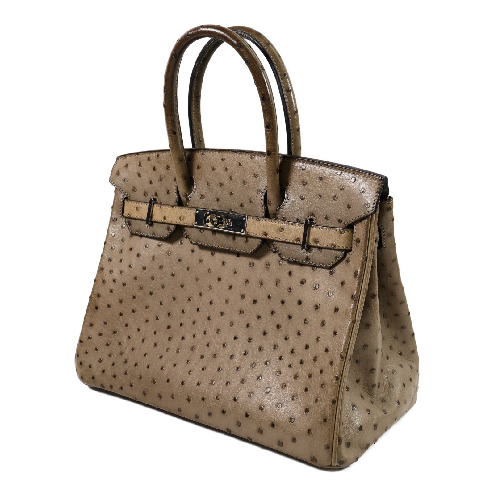 HERMES 鴕鳥皮革Birkin 30手挽袋Gris Taurterelle