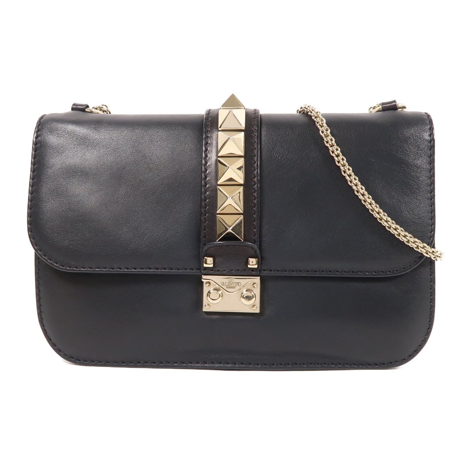 Valentino 牛皮皮革Chain Shoulder金扣鏈帶肩背袋