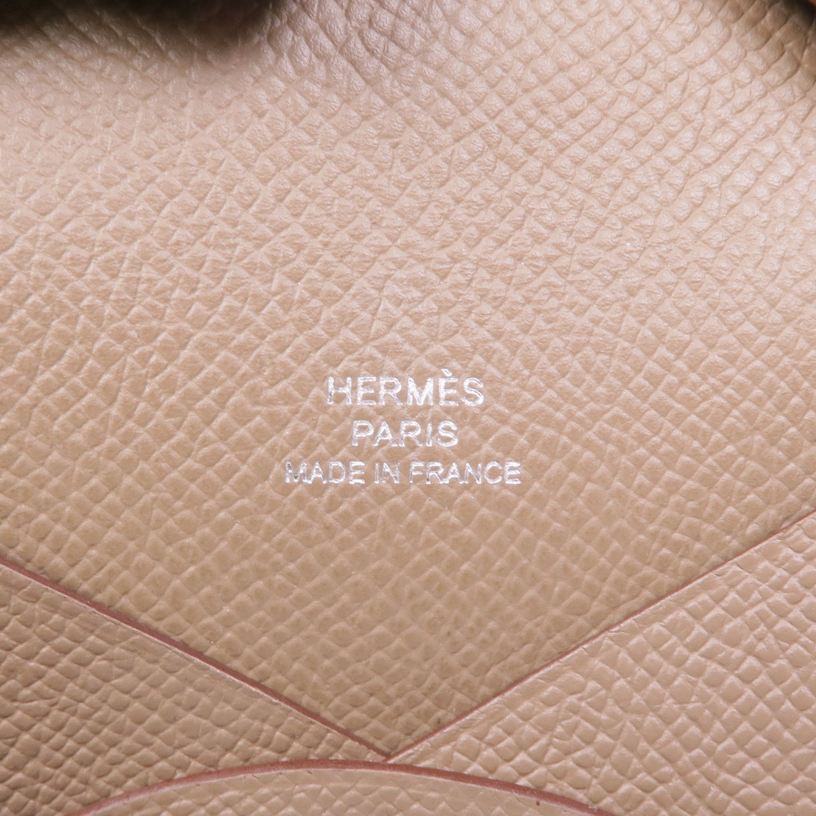HERMES Epsom皮革Calvi Duo銀扣卡片套Etoupe