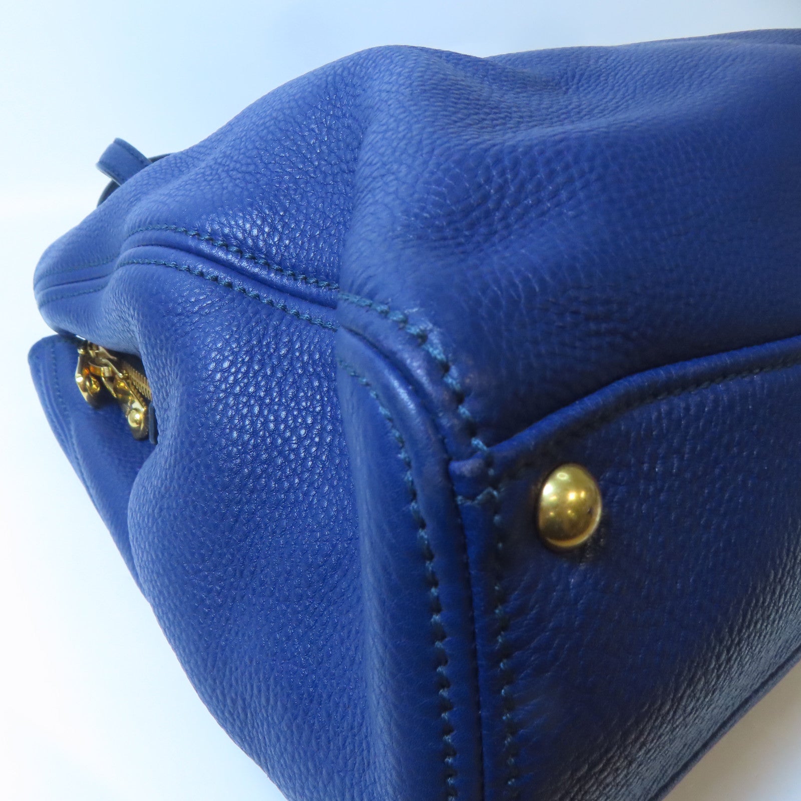 Miu Miu 【激減優惠】牛皮皮革2 Way Shoulder金扣手挽肩背兩用袋藍色