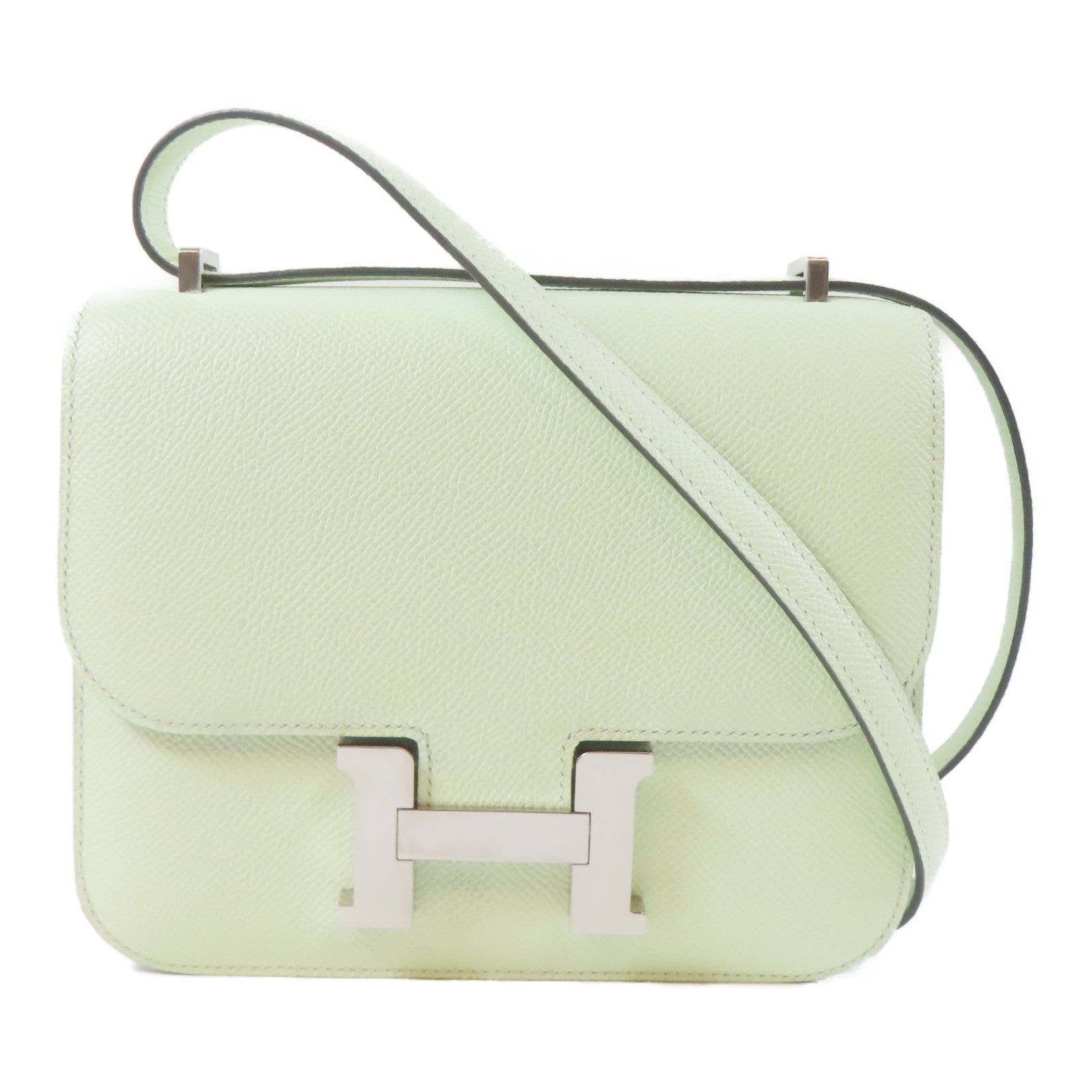 HERMES 【激減優惠】Epsom皮革Constance Mini銀扣肩背袋Vert Fizz/綠色
