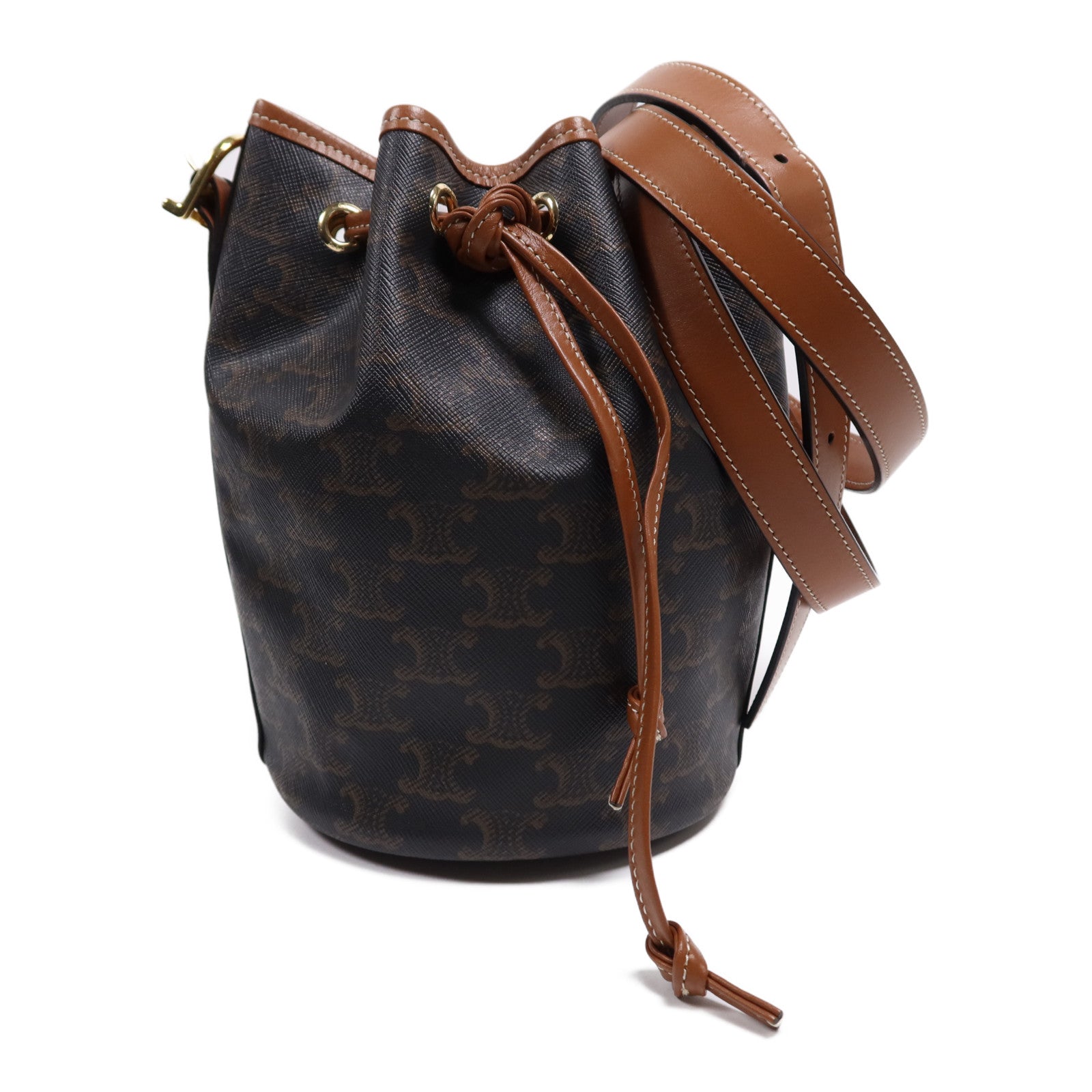 CELINE 塗層帆布Tromphe Drawsting Small Bucket金扣肩背袋