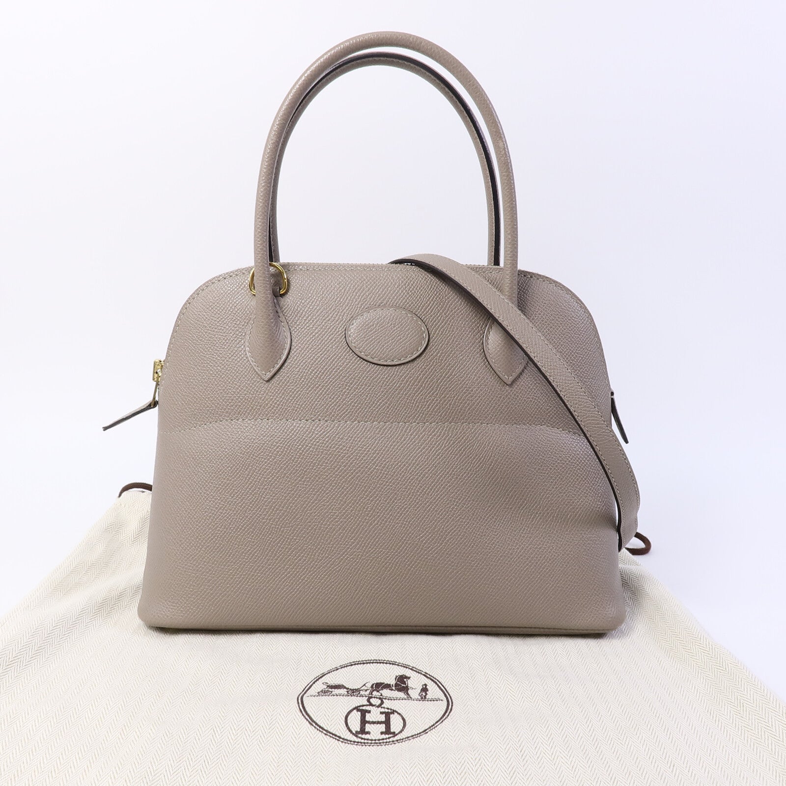 HERMES Epsom皮革Bolide 27手挽肩背兩用袋Gris Tourterelle