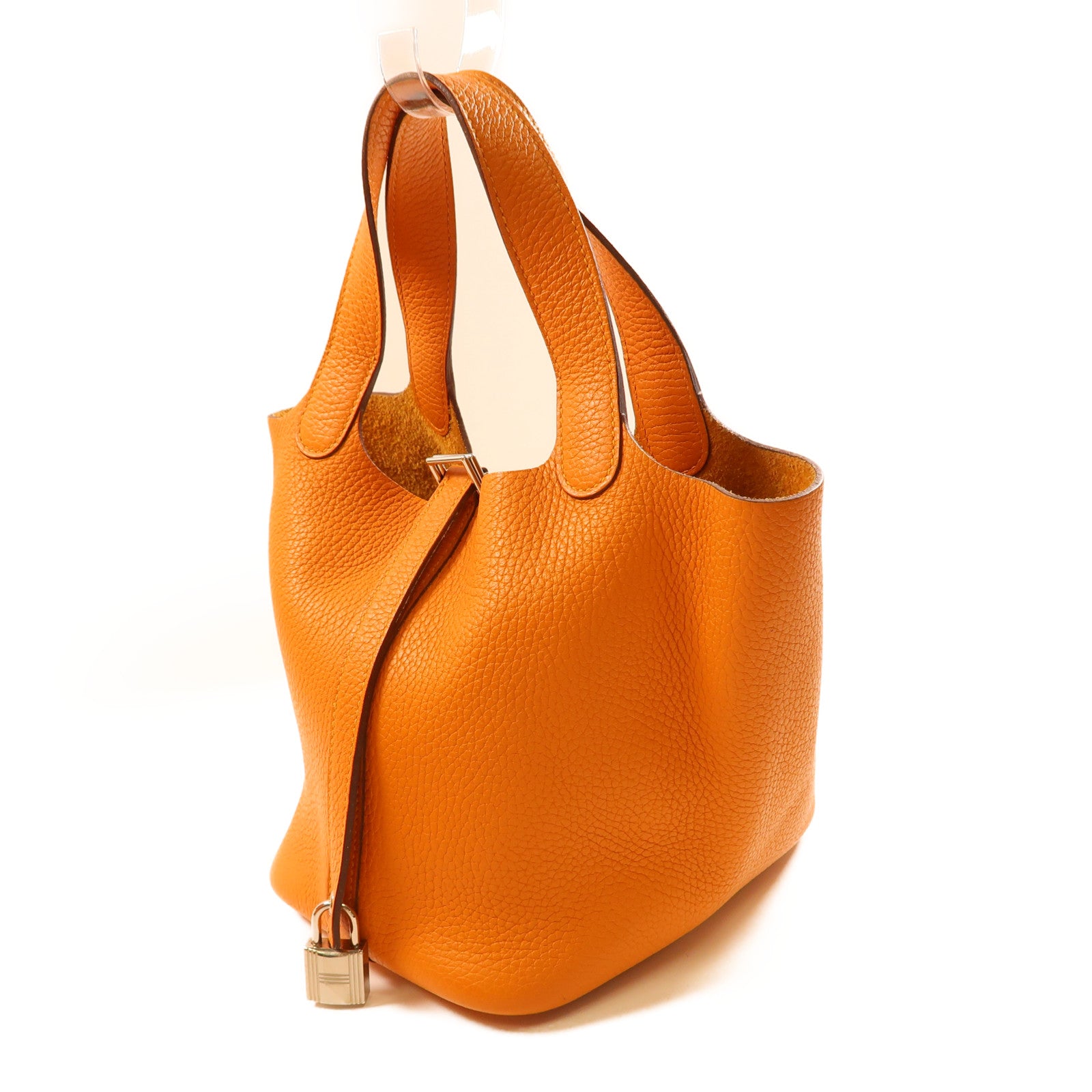 HERMES Clemence皮革Picotin PM銀扣手挽袋I9 Abricot/杏橘色