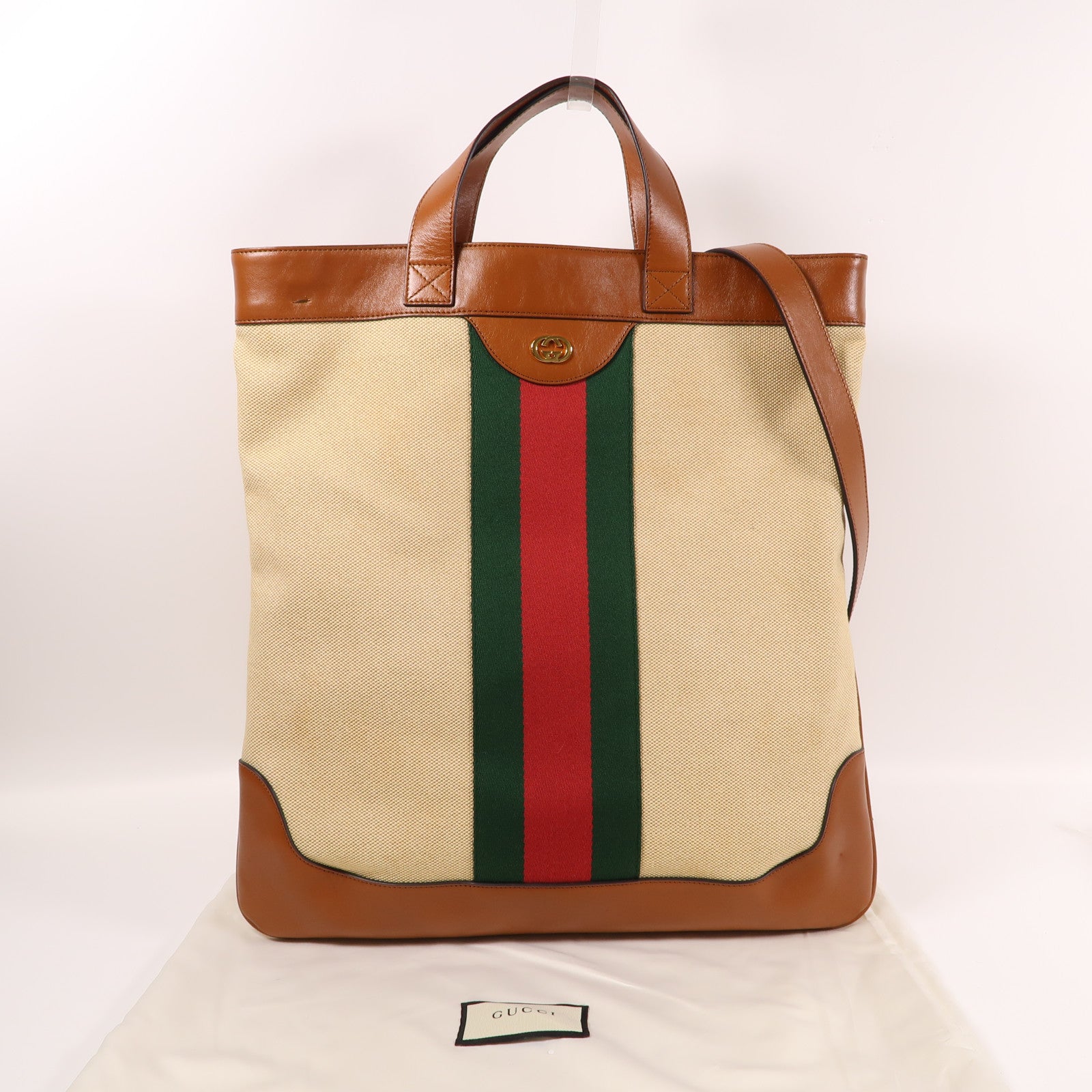 GUCCI 帆布Sherry Line Vintage金扣手挽肩背兩用袋啡色