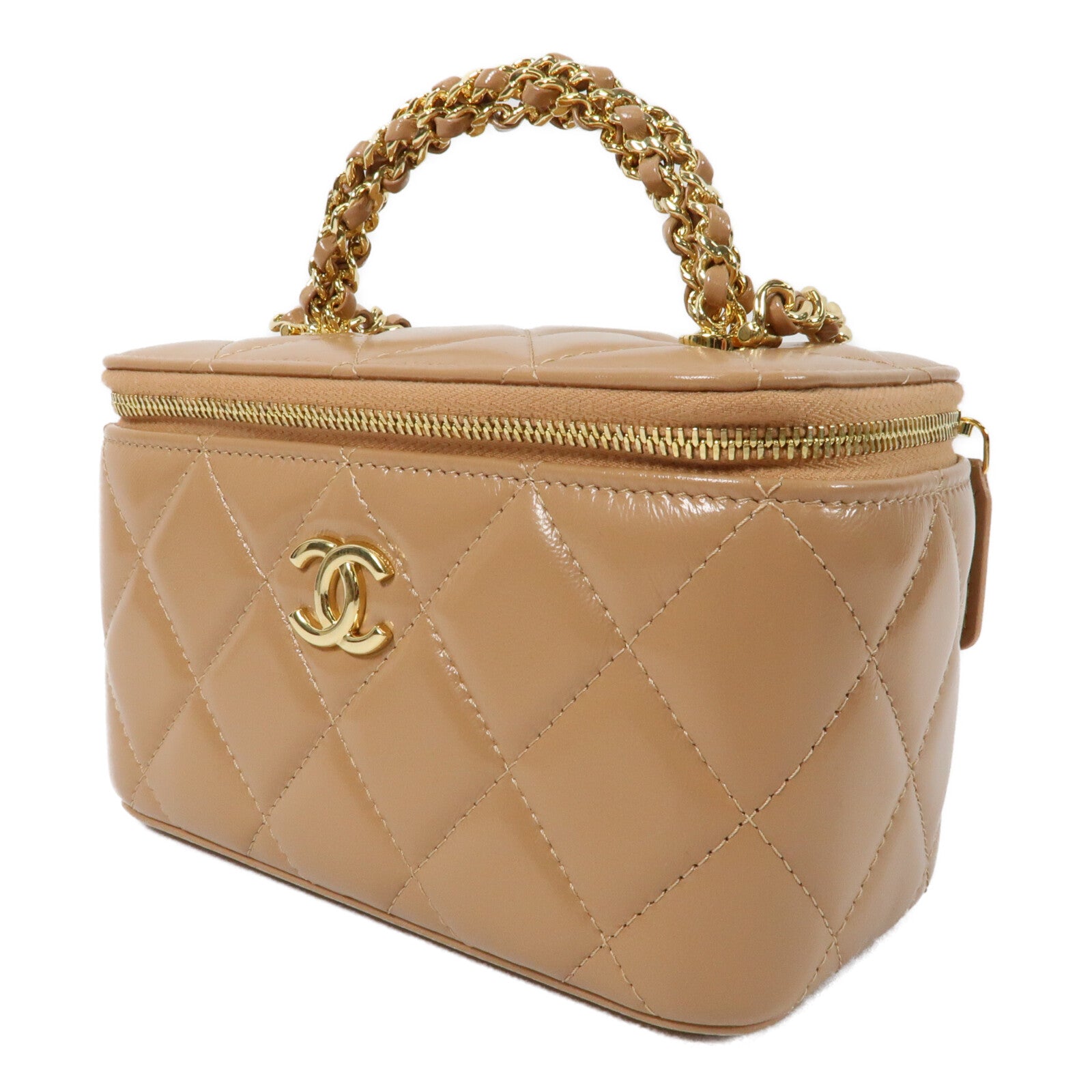 CHANEL 羊皮皮革Vanity Case金扣鏈帶手挽肩背兩用袋