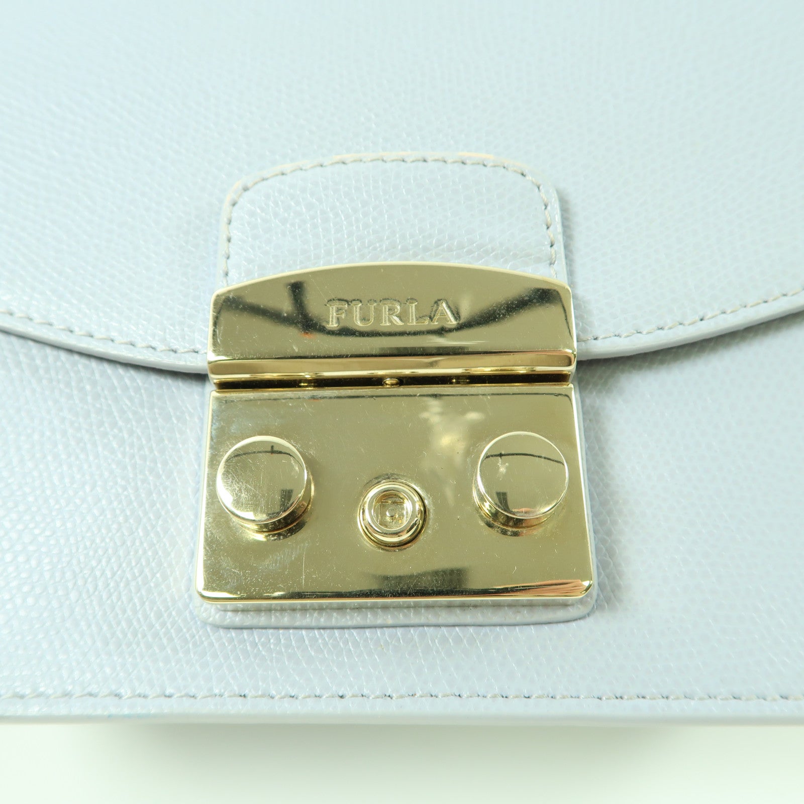 FURLA GHW Chain Shoulder Crossbody Bag Calfskin Leather Light Blue